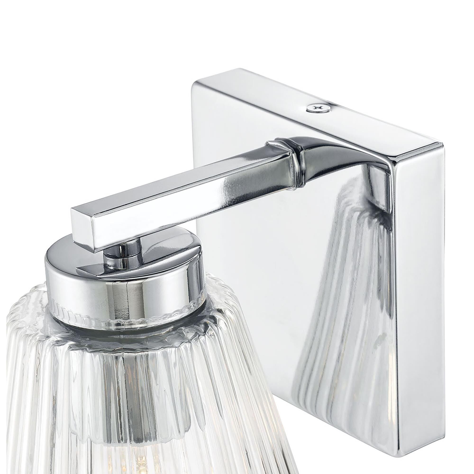 Shown in Chrome finish and Clear Striated glass