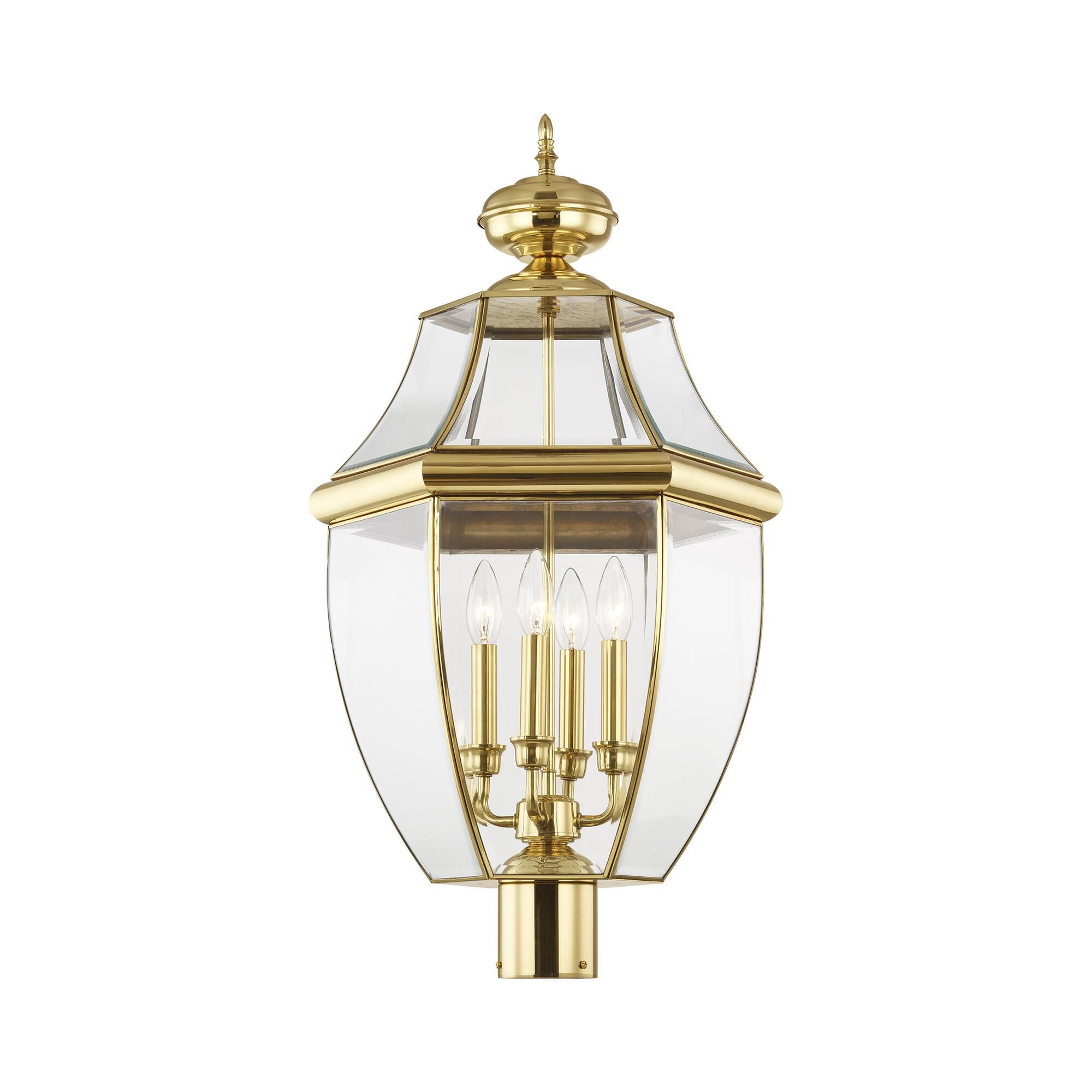 Shown in Polished Brass finish and Clear Beveled glass