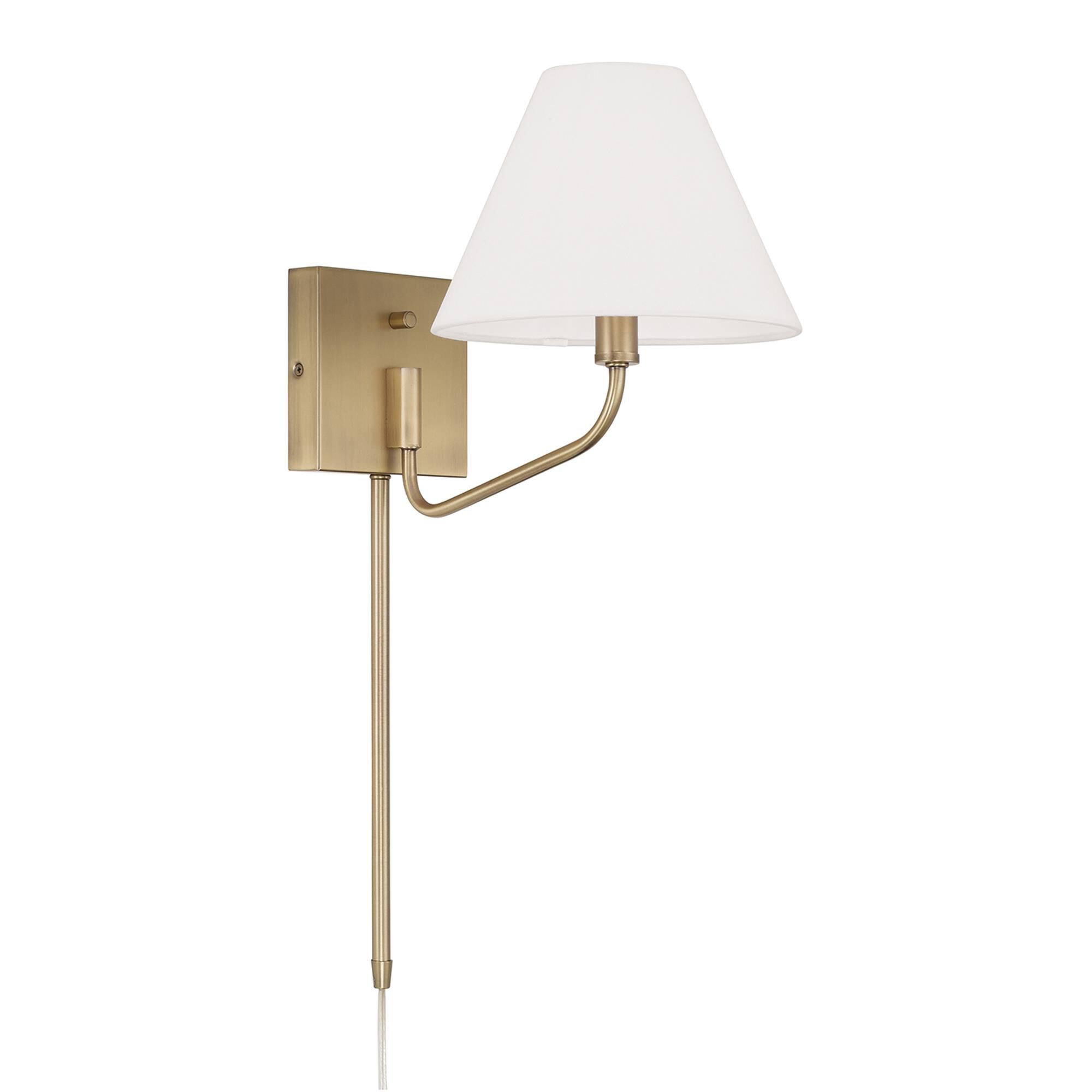 Shown in Aged Brass finish and White Fabric shade