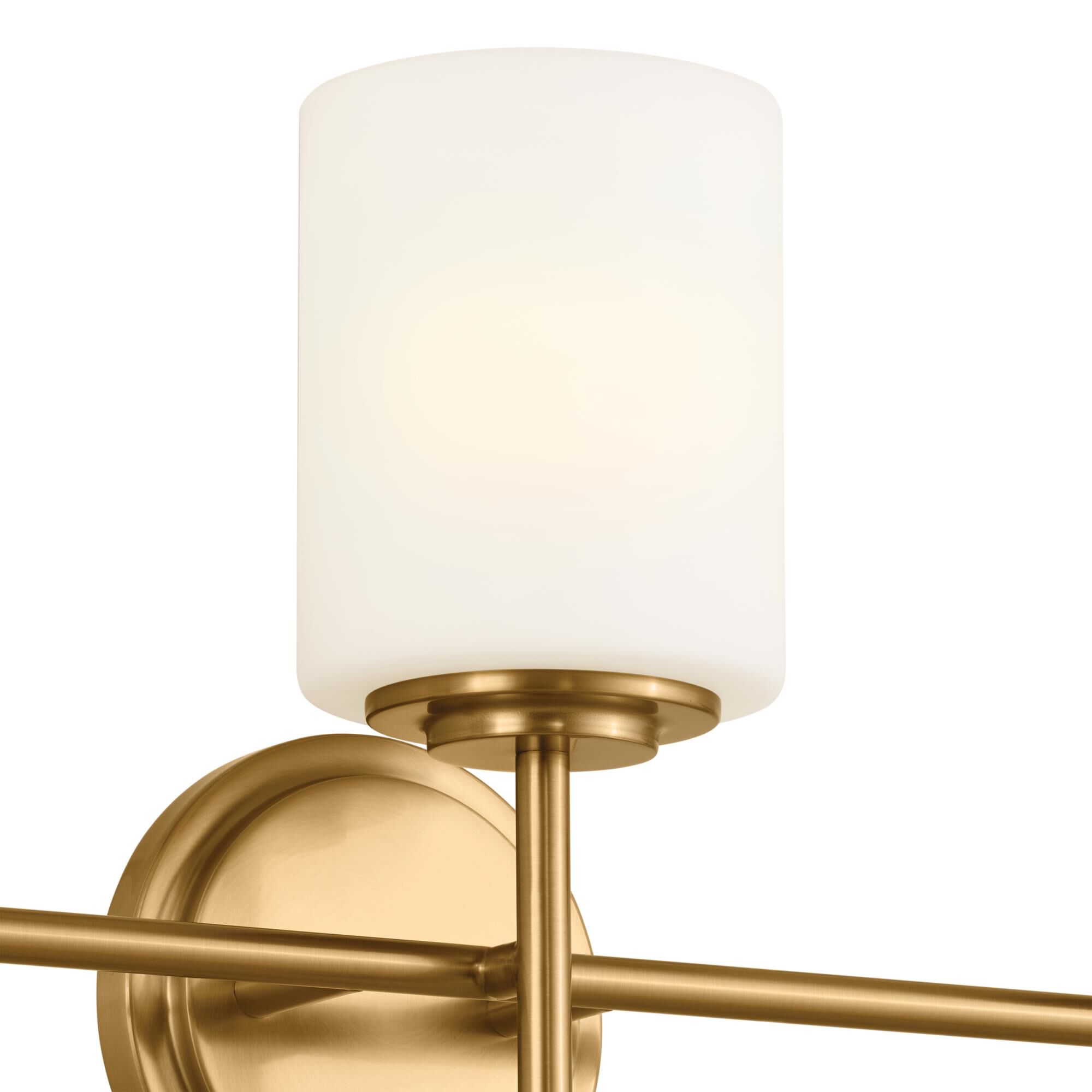 Shown in Brushed Natural Brass finish and Satin Etched Cased Opal glass