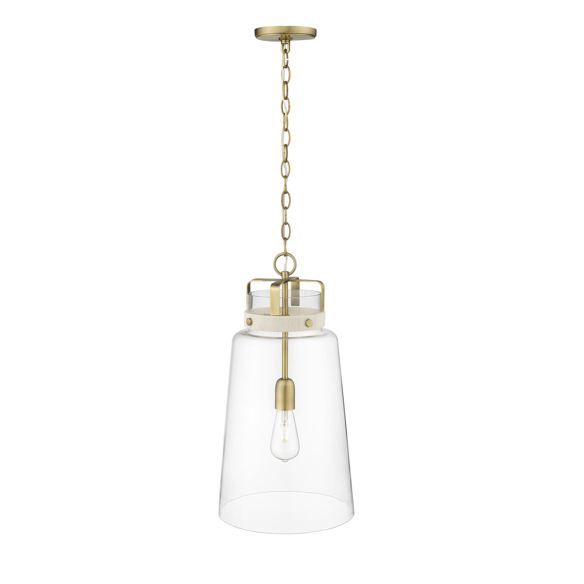 Shown in Vintage Brass finish and Clear glass