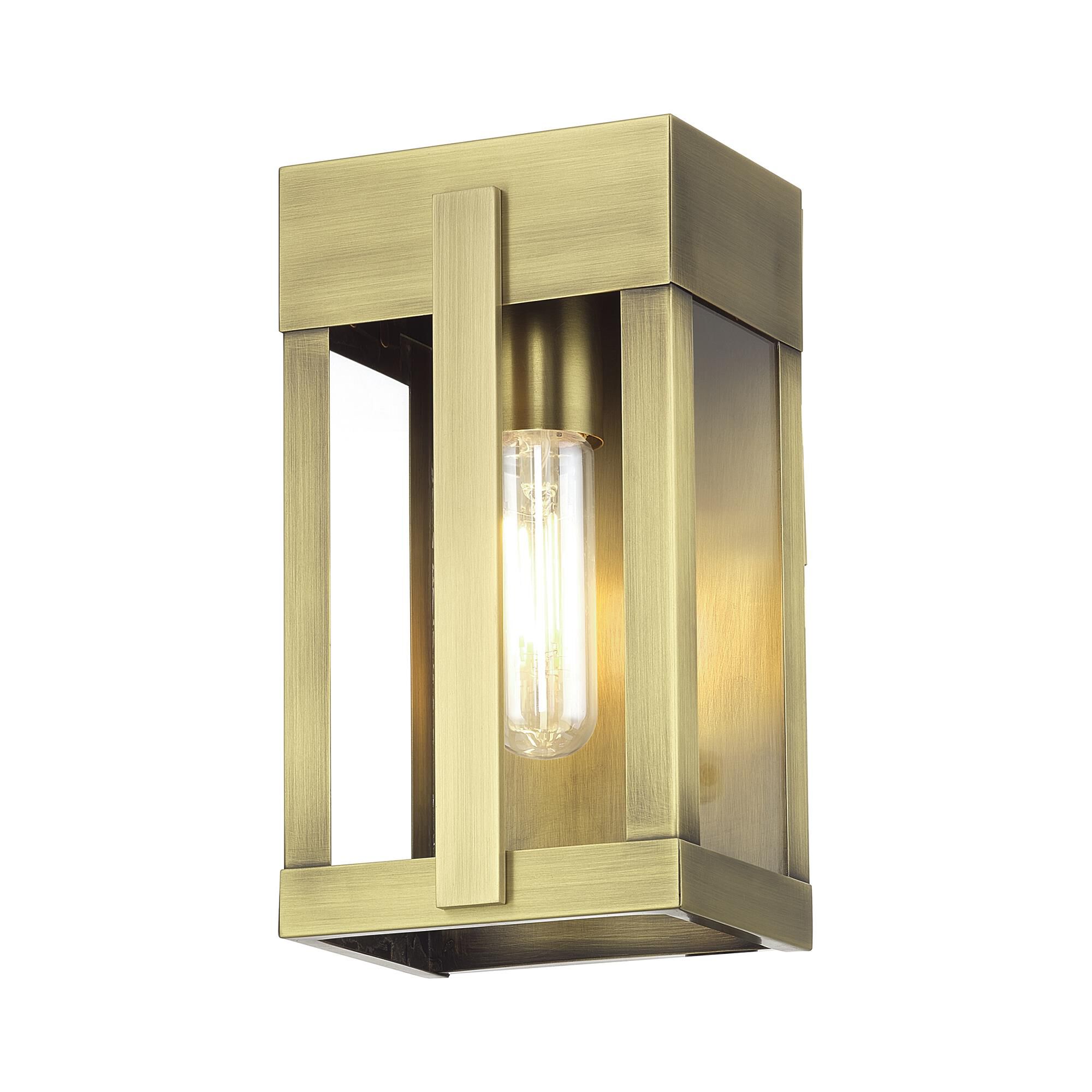 Shown in Antique Brass finish and Clear glass