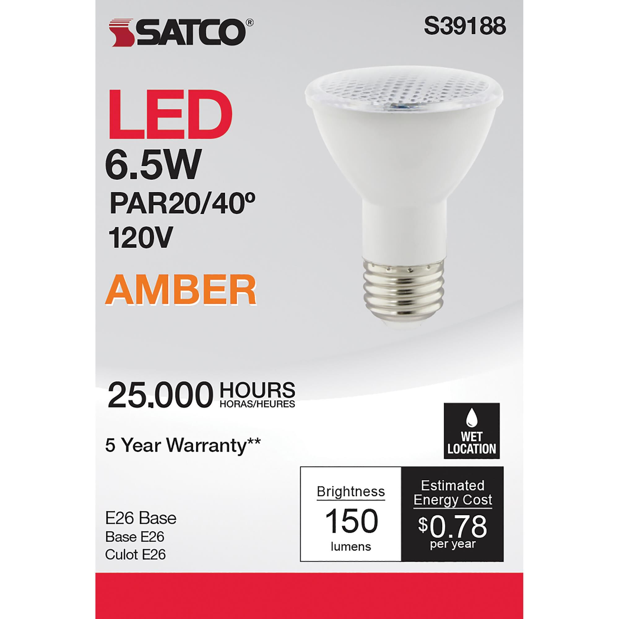 6.5 Watt 0K PAR20 LED Light Bulb by Satco