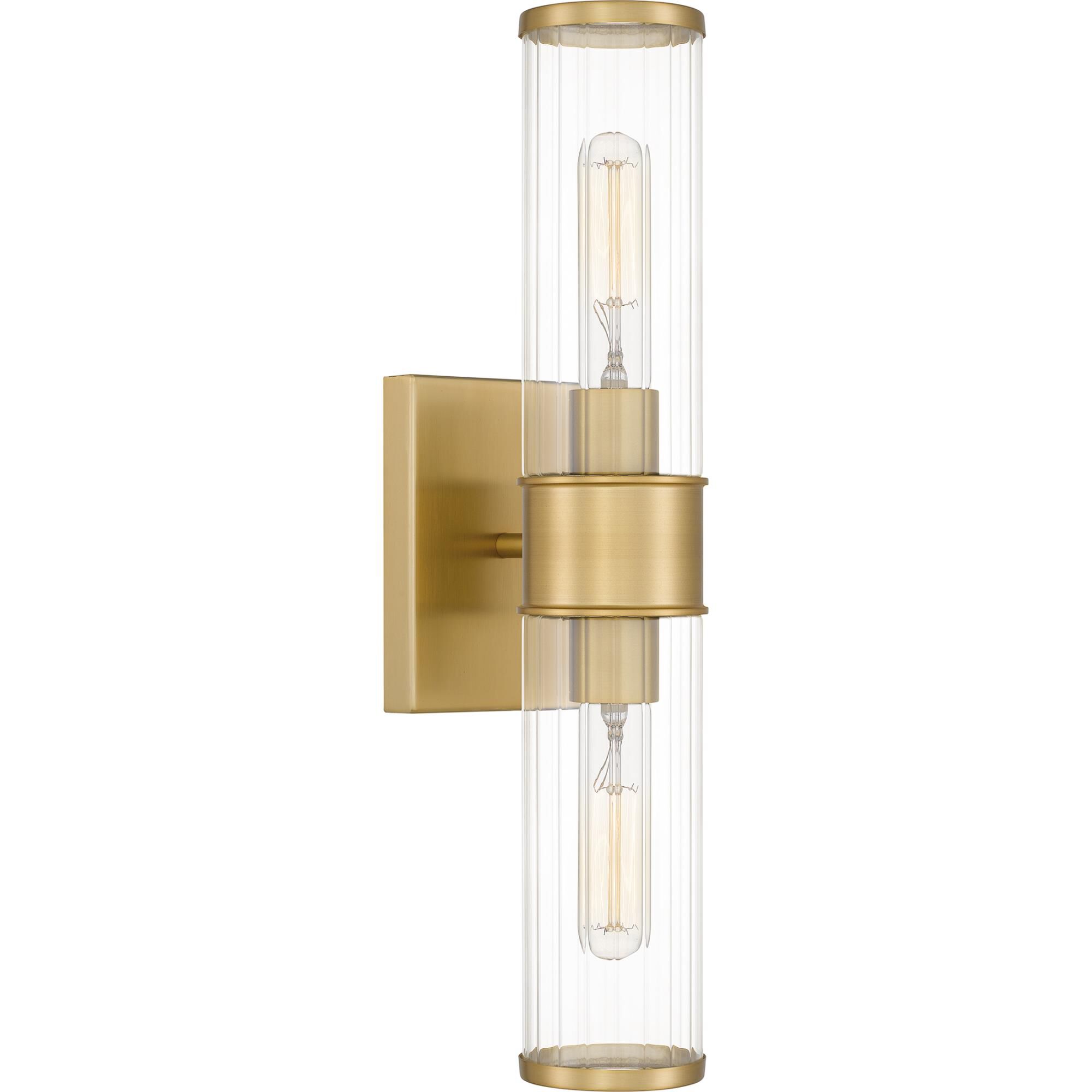 Shown in Aged Brass finish and Clear Ribbed Glass shade