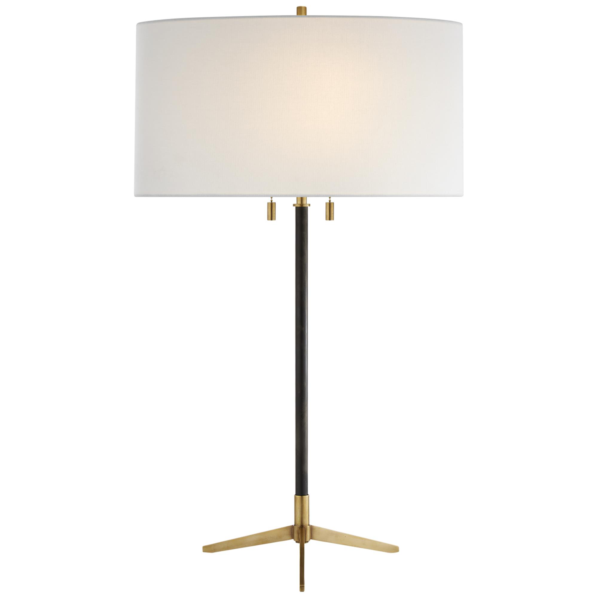 Shown in Bronze With Antique Brass finish and Linen shade