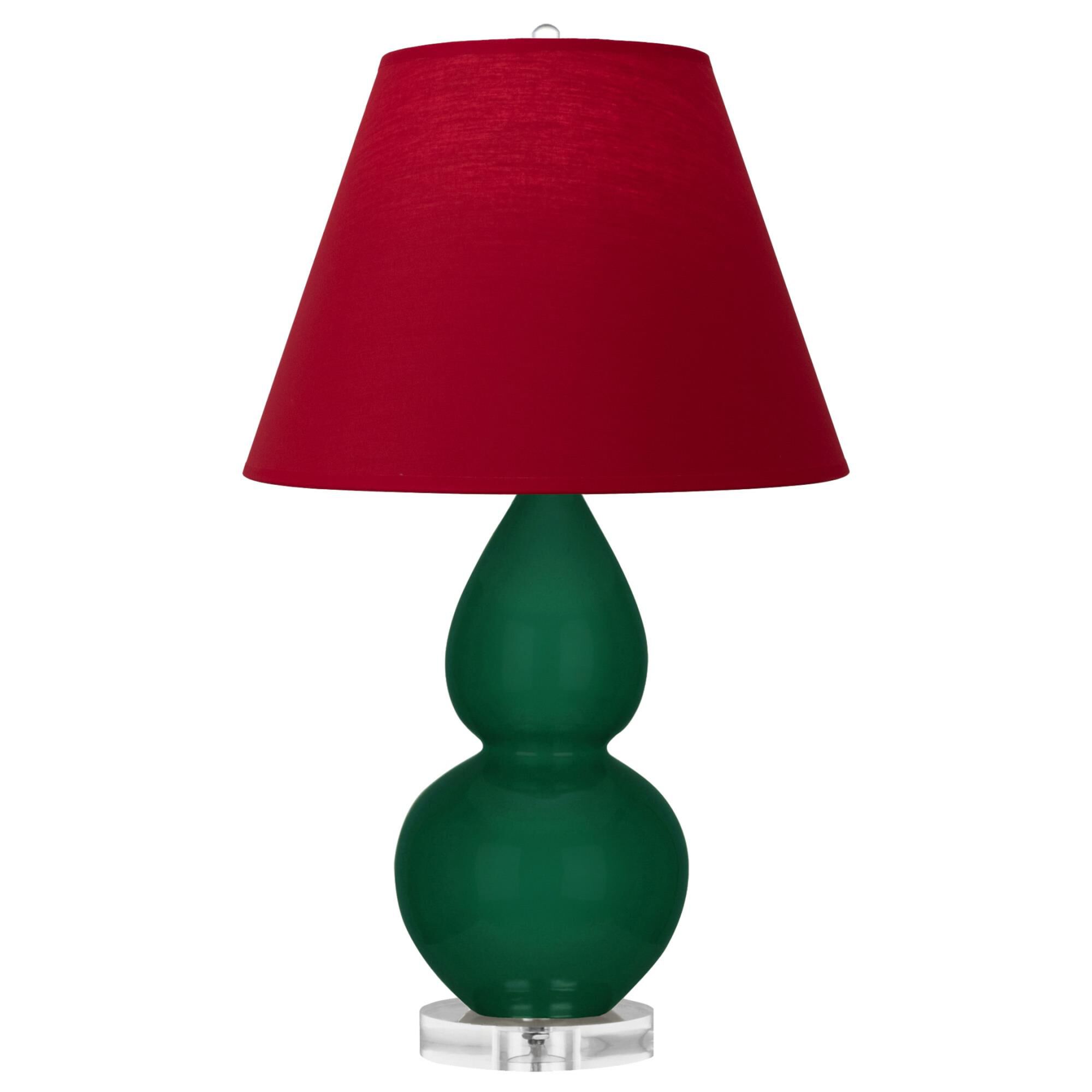 Shown in Jungle finish and Rose Red with Ink Black Lining Fabric shade and Lucite accent