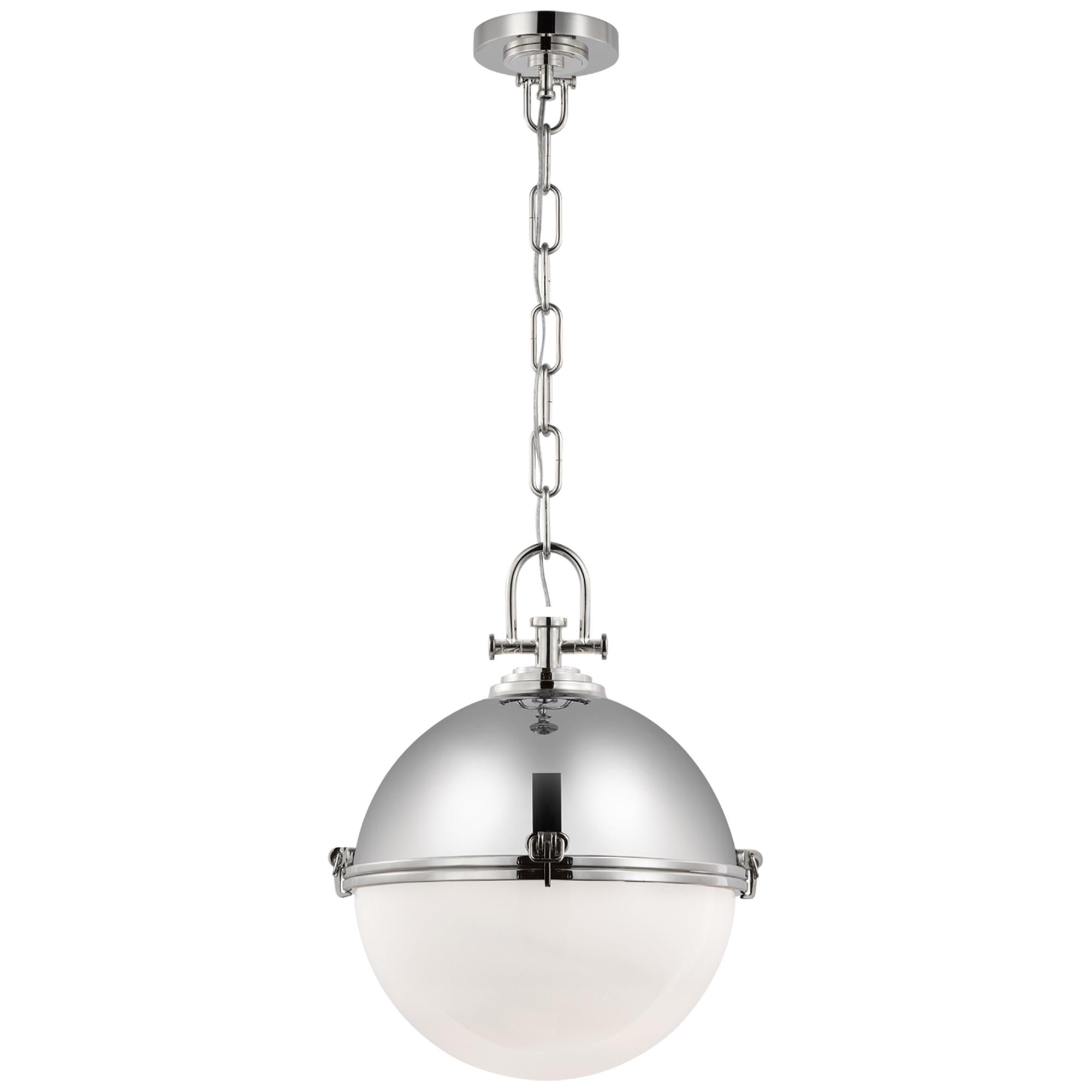 Shown in Polished Nickel finish and White glass