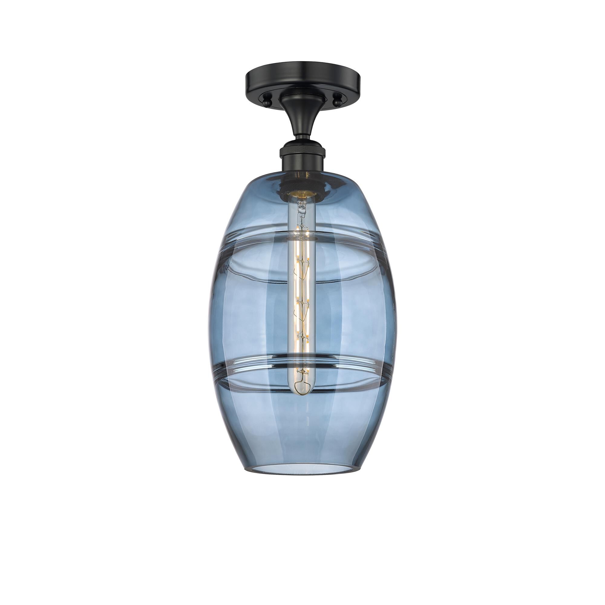 Shown in Matte Black finish and Princess Blue glass