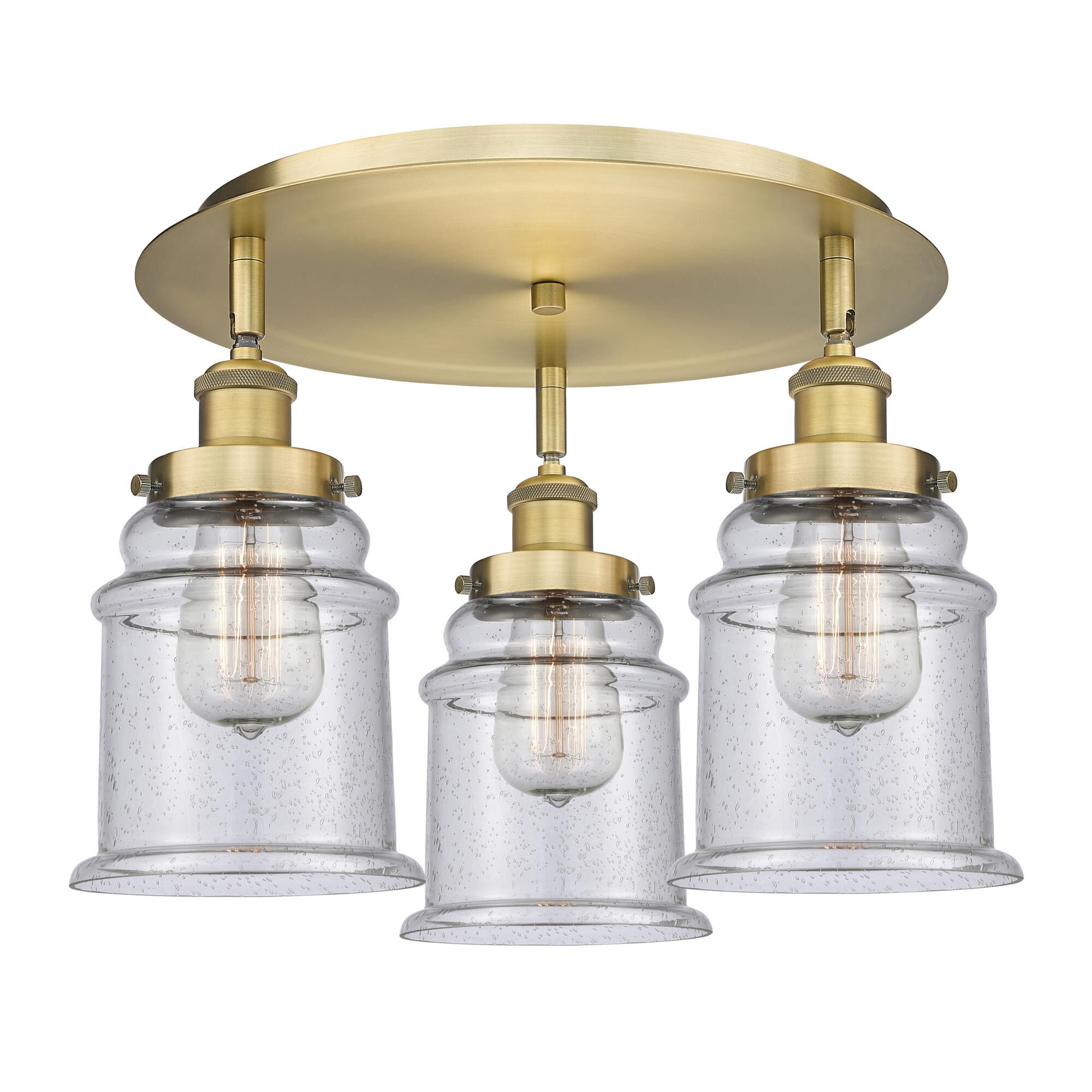 Shown in Brushed Brass finish and Seedy glass
