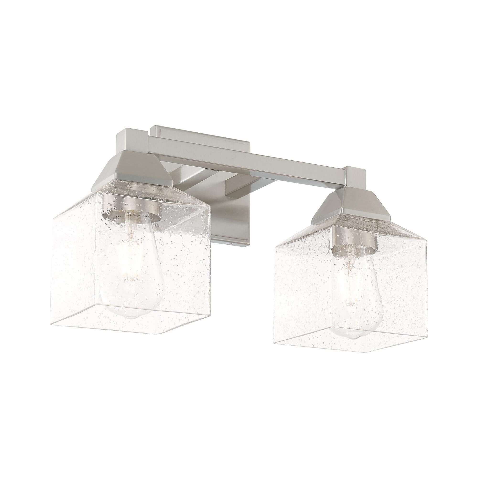 Shown in Brushed Nickel finish and Hand Blown Clear Seeded glass