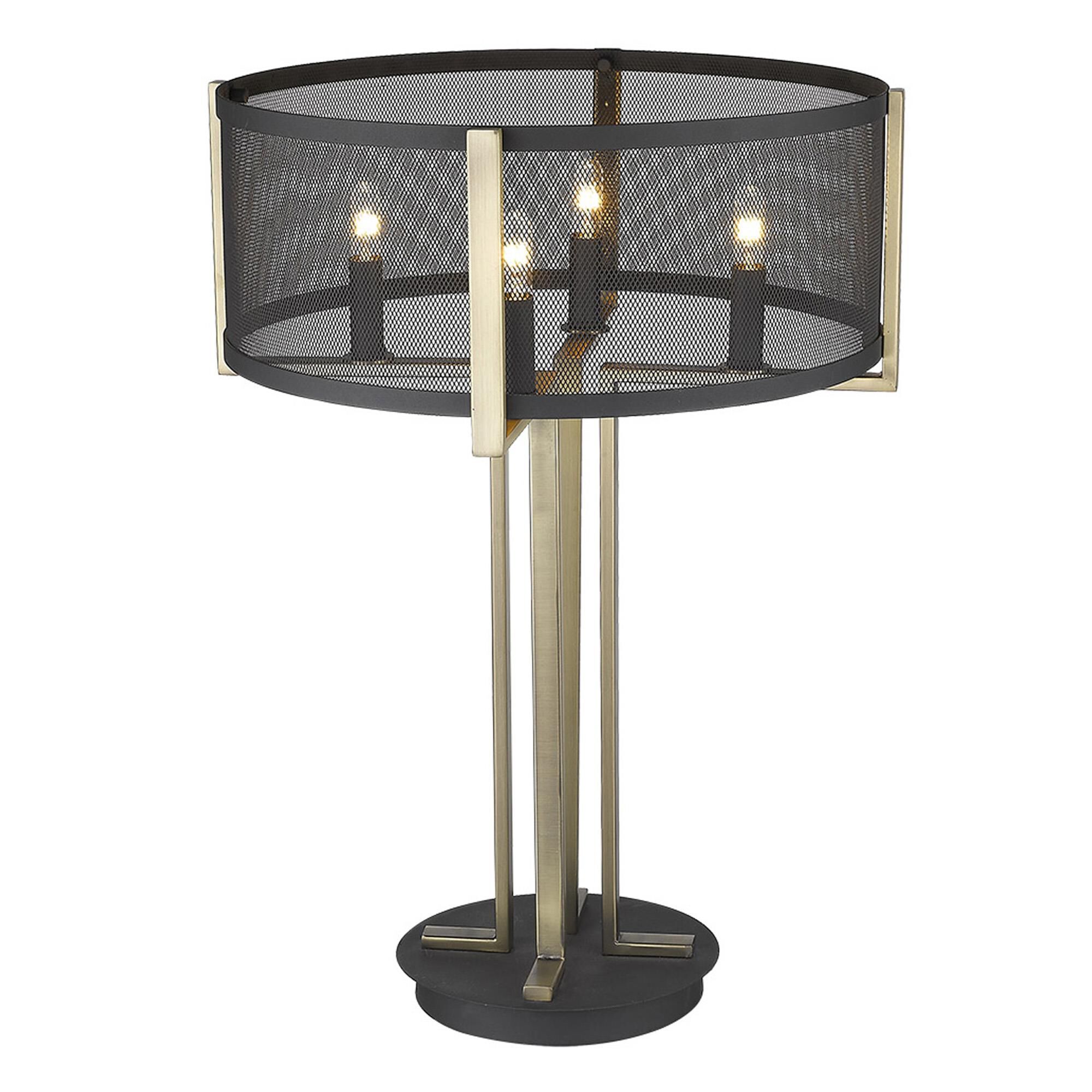 Shown in Matte Black finish and Black glass and Black Mesh Drum shade