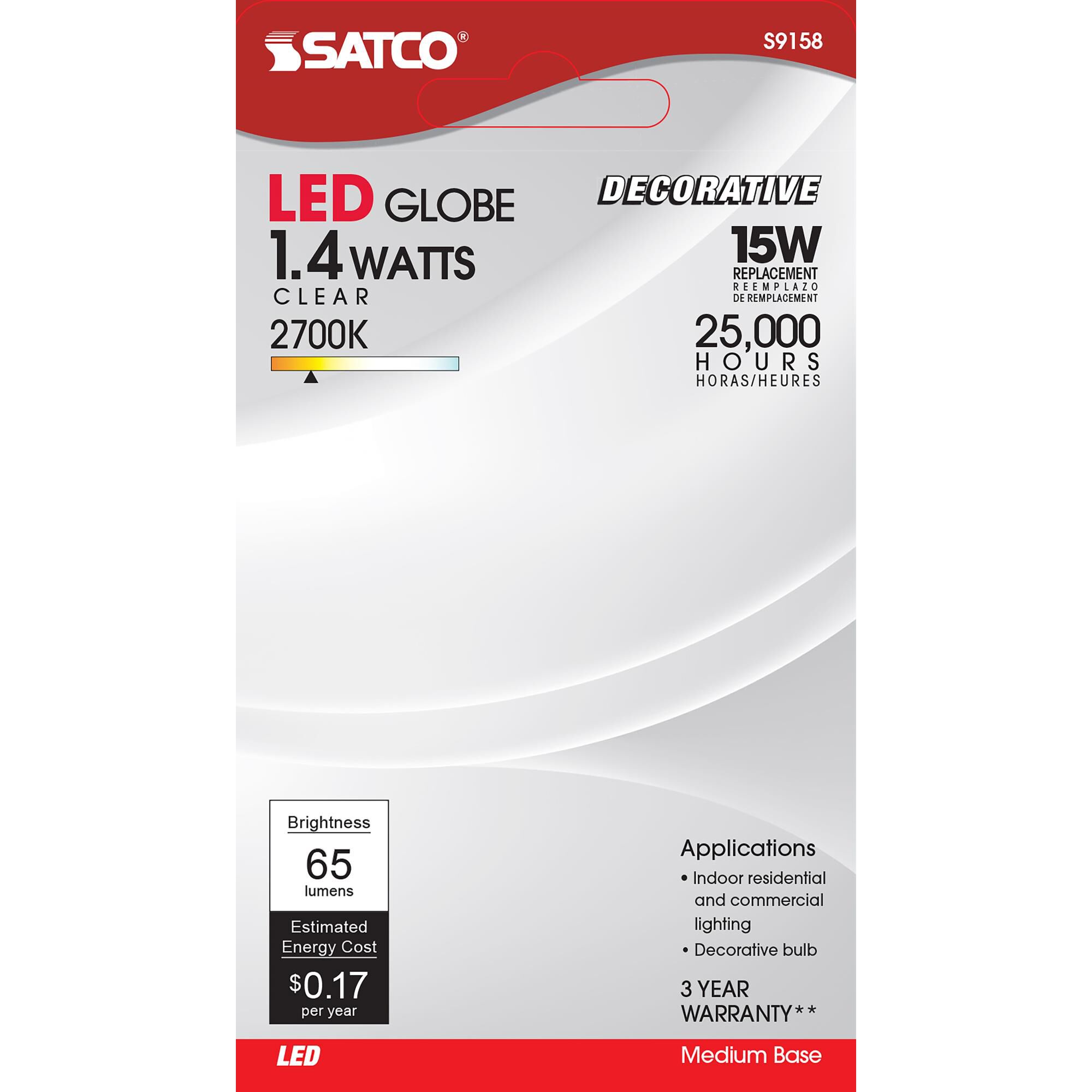 1.40 Watt 2700K G16.5 LED Light Bulb,