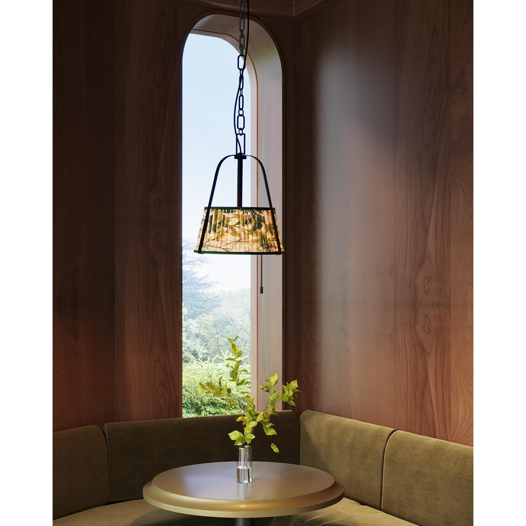 Shown in Matte Black finish and Green Linen shade