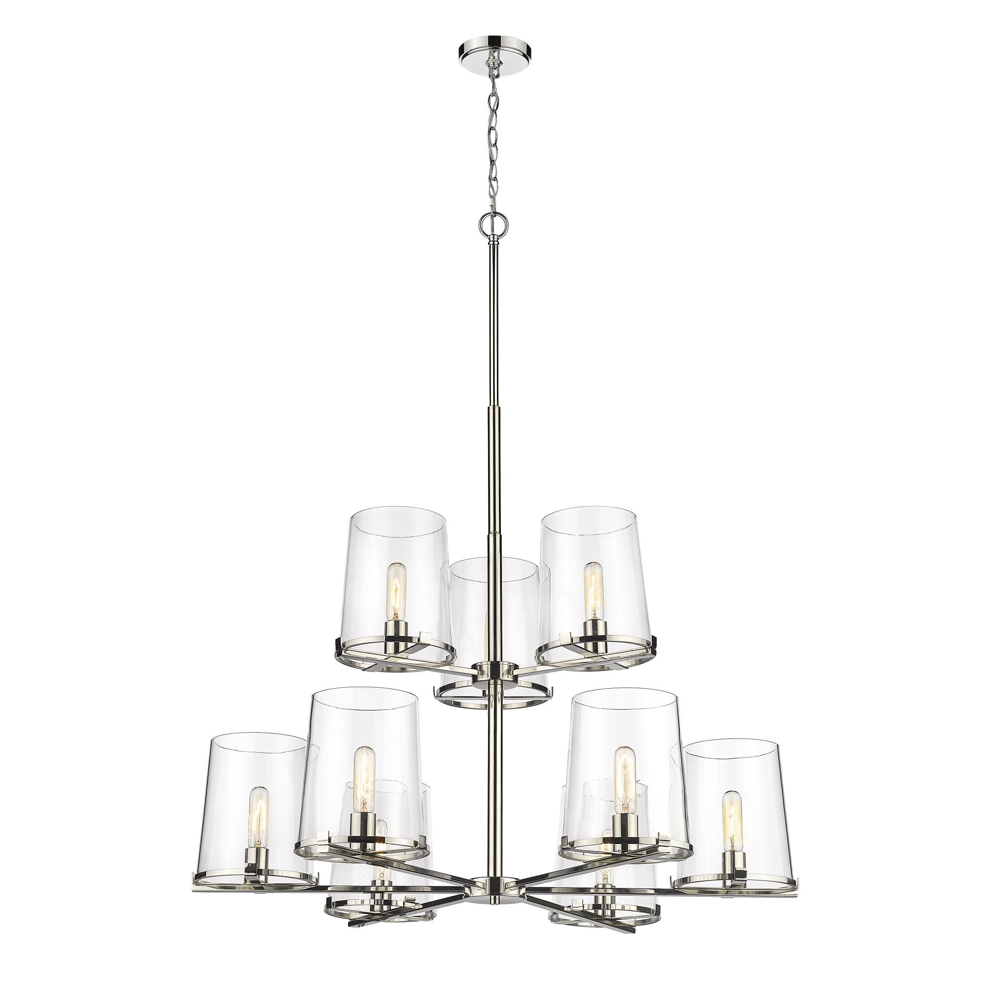 Shown in Polished Nickel finish and Glass shade
