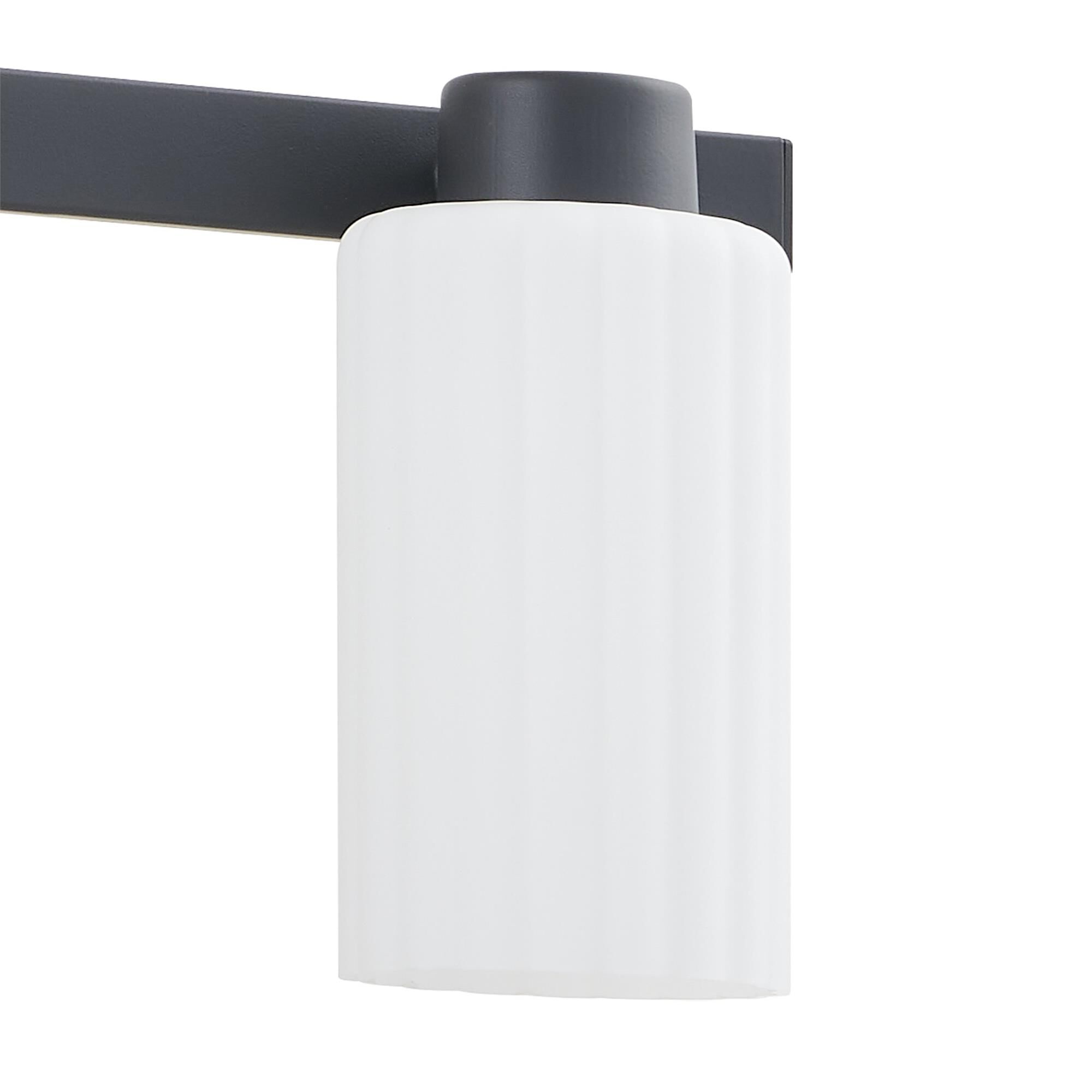 Shown in Matte Black finish and Etched Opal Ribbed glass