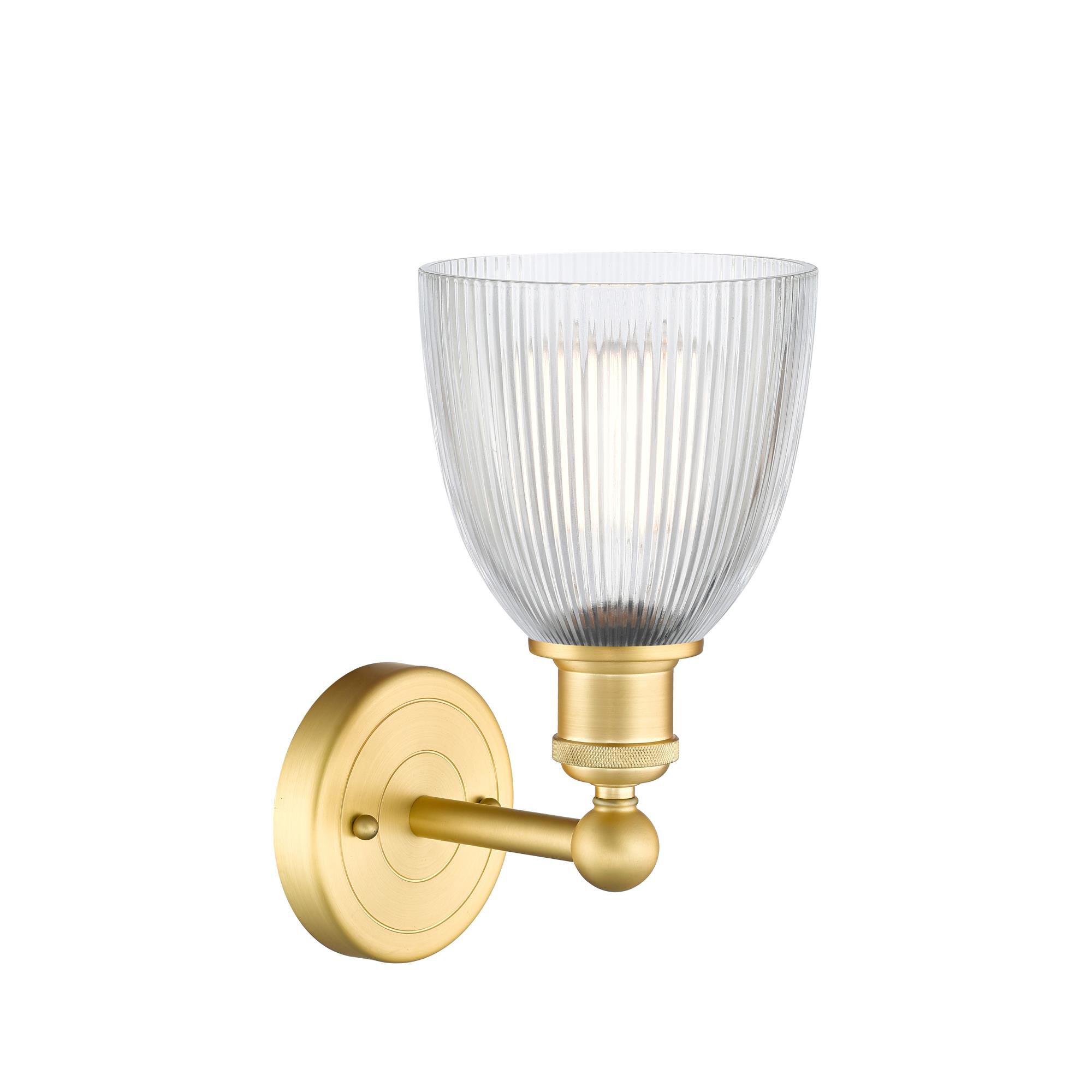 Shown in Satin Gold finish and Clear glass