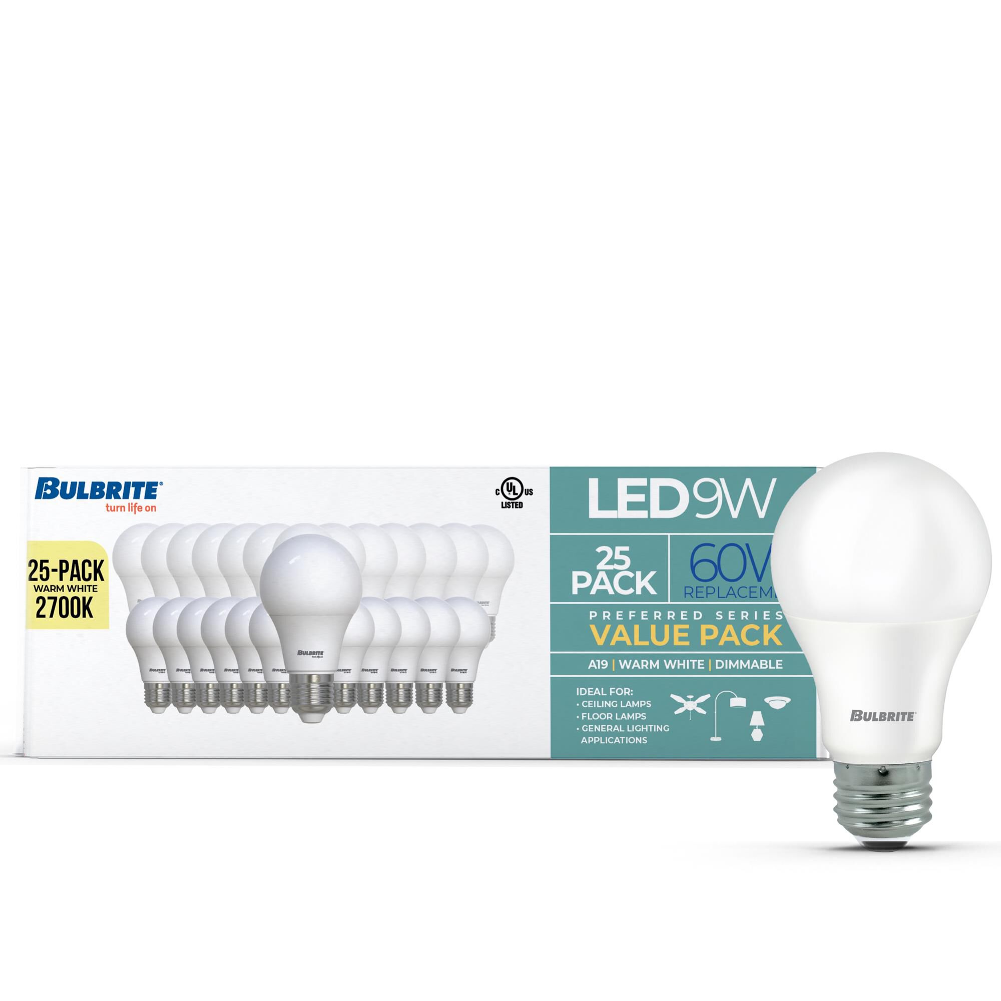 Frost A19 Base E26 2700K LED Light Bulb Pack of 25,