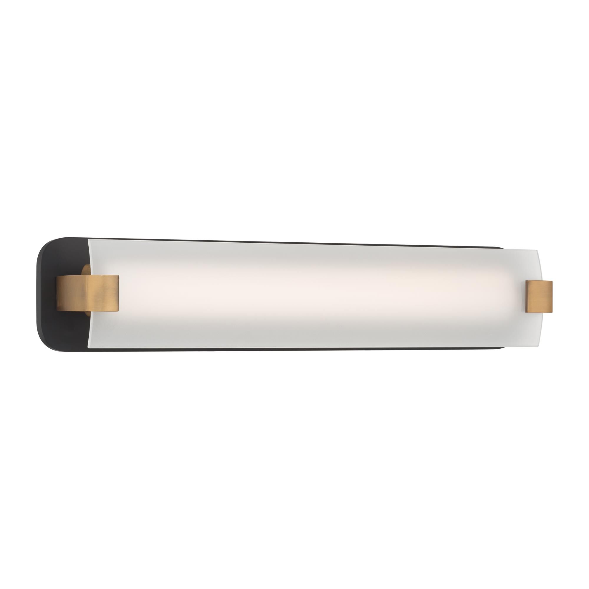 Shown in Dark Matte Black and Legacy Brass finish and Etched White glass