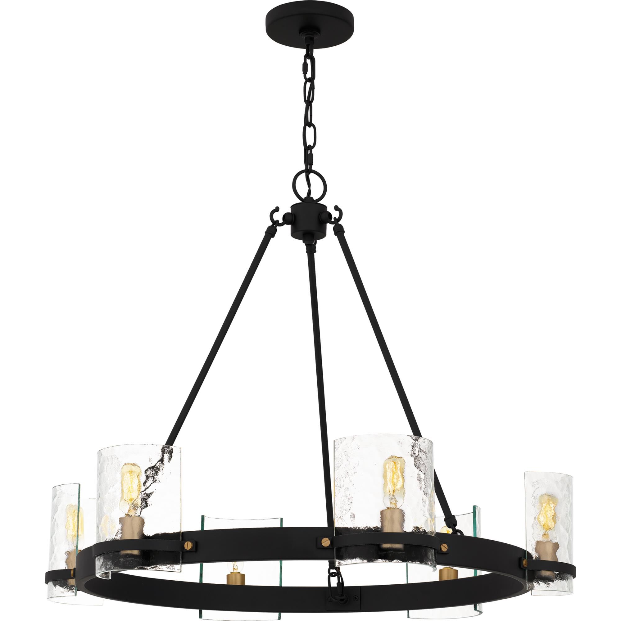 Shown in Matte Black finish and Clear Hammered Glass shade