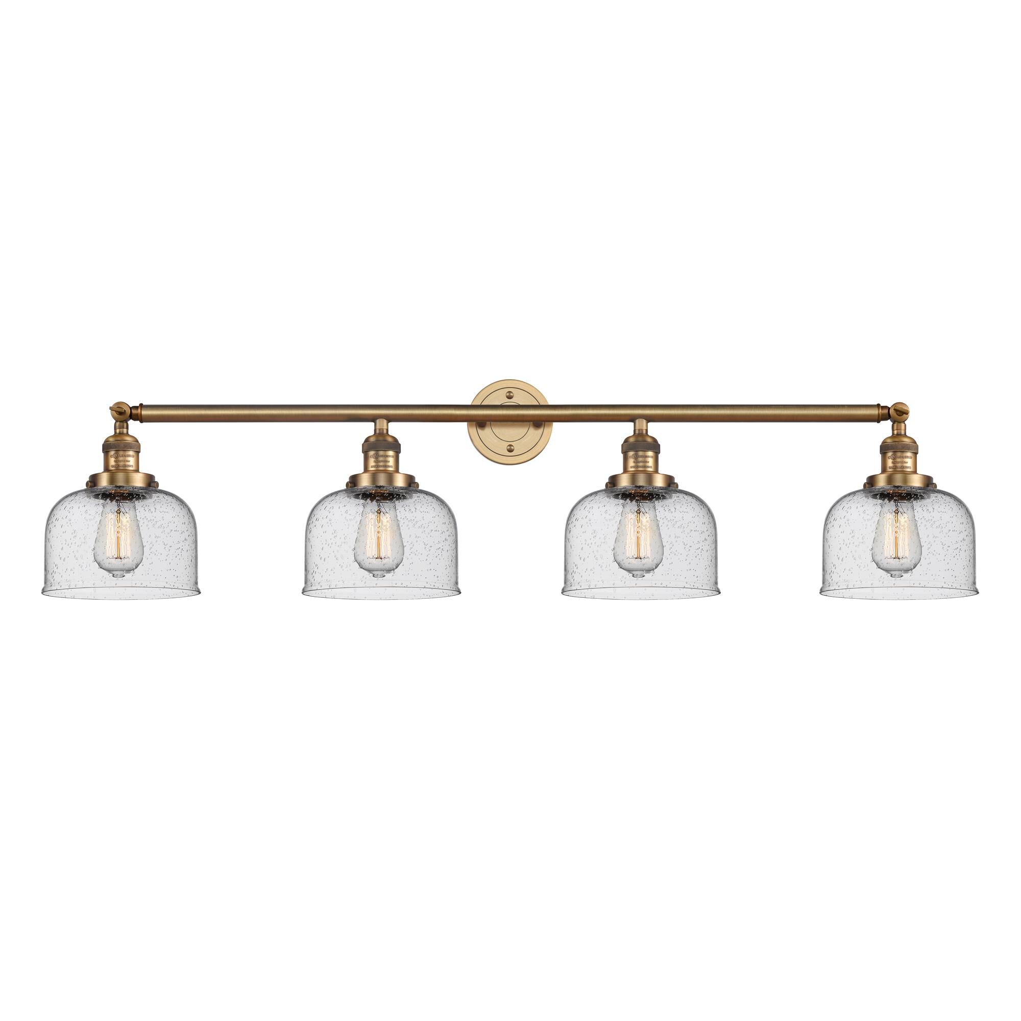 Shown in Brushed Brass finish and Seedy glass