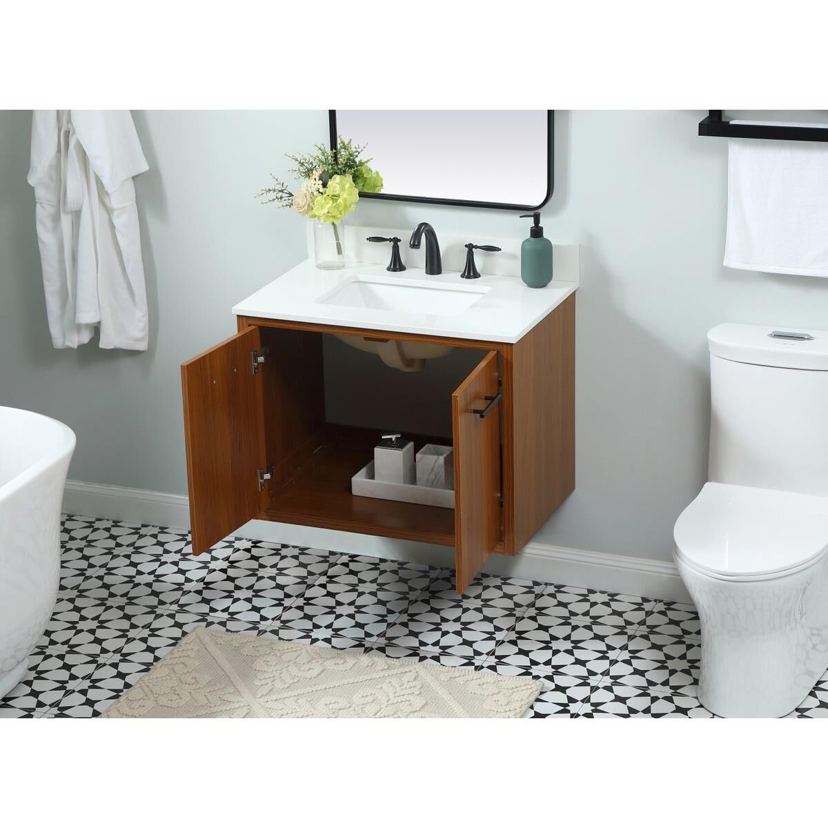 Shown in Teak finish and Backsplash accent