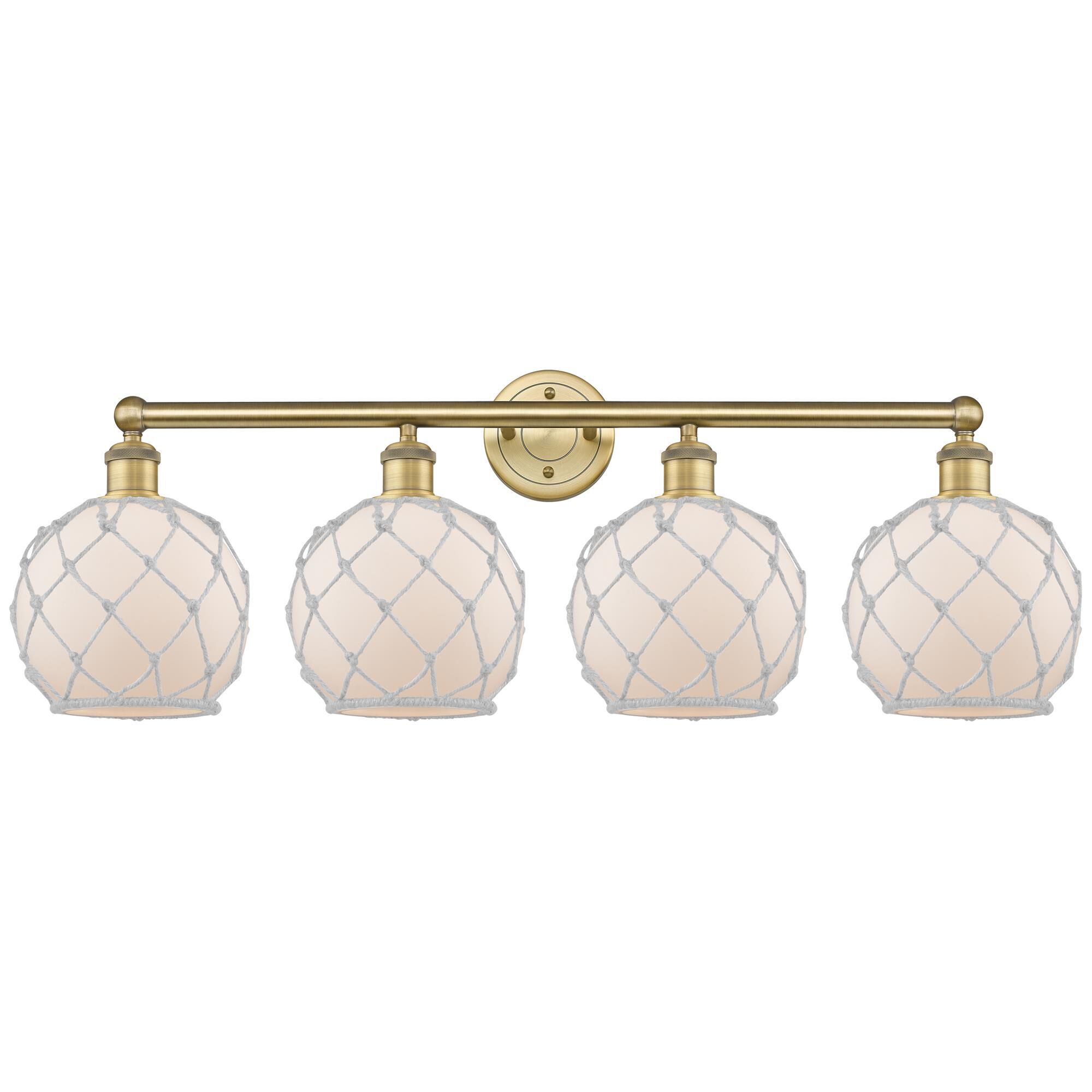 Shown in Brushed Brass finish and White with White Rope glass