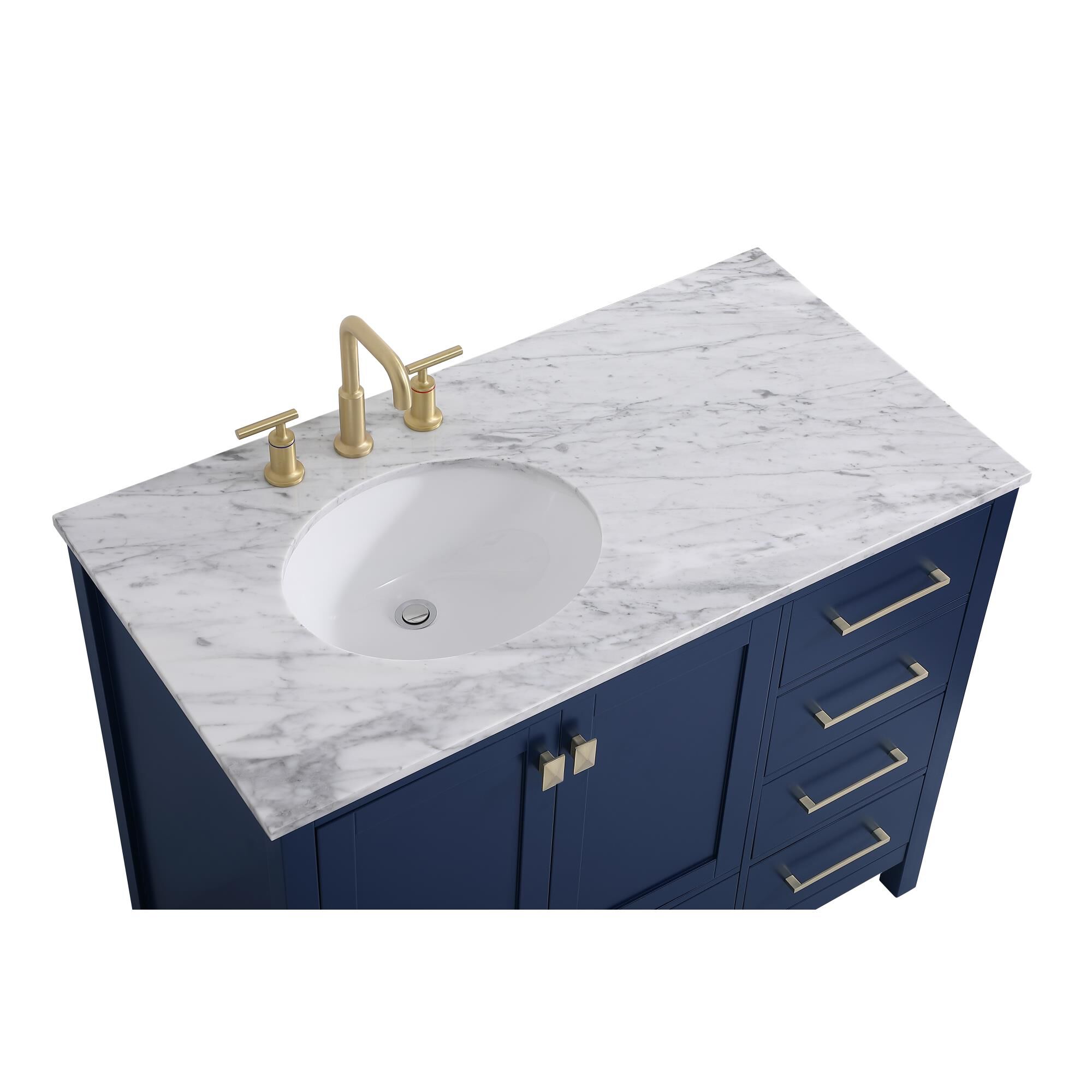 Shown in Blue And Gold With Carrara White Marble finish