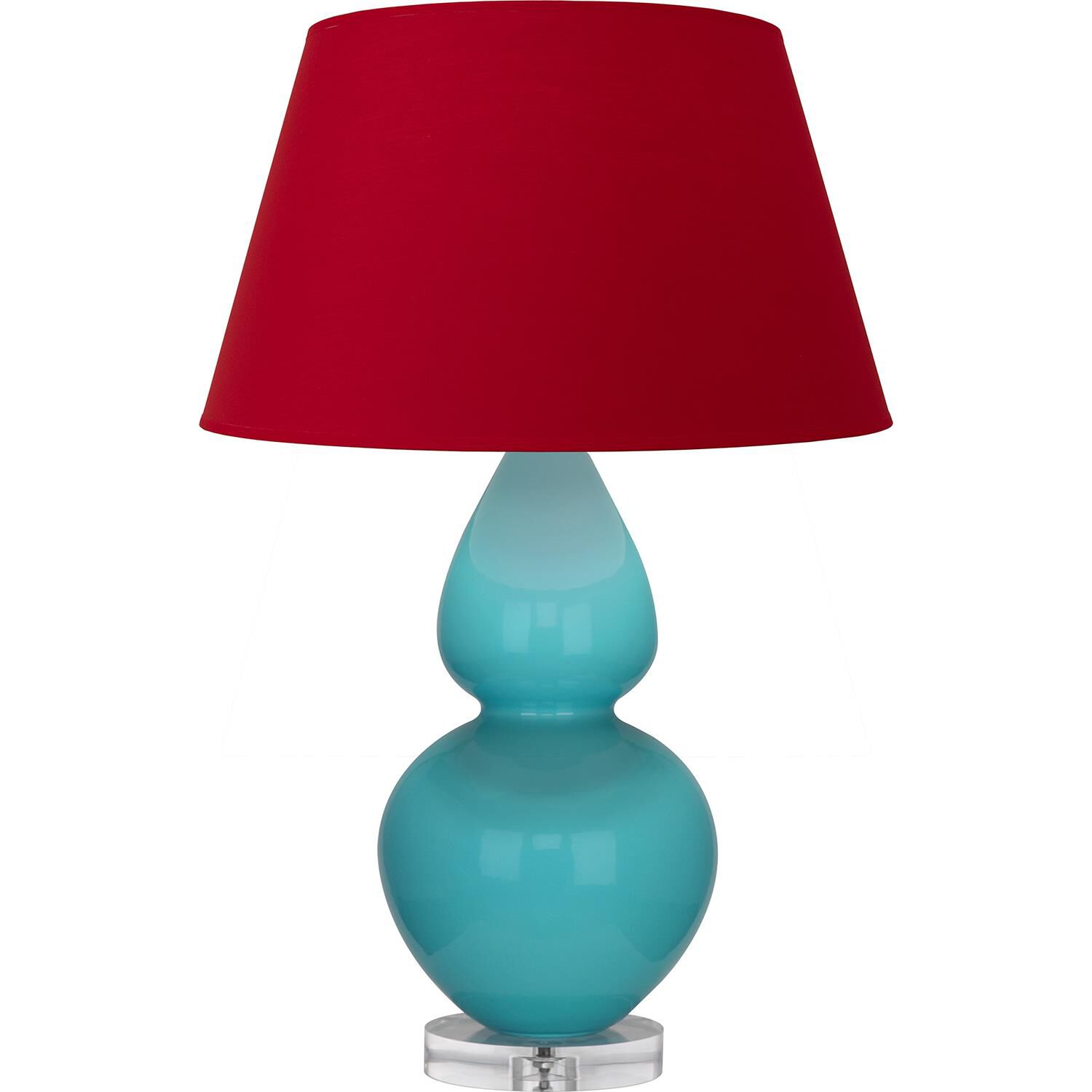 Shown in Egg Blue finish and Black and Red shade and Lucite accent