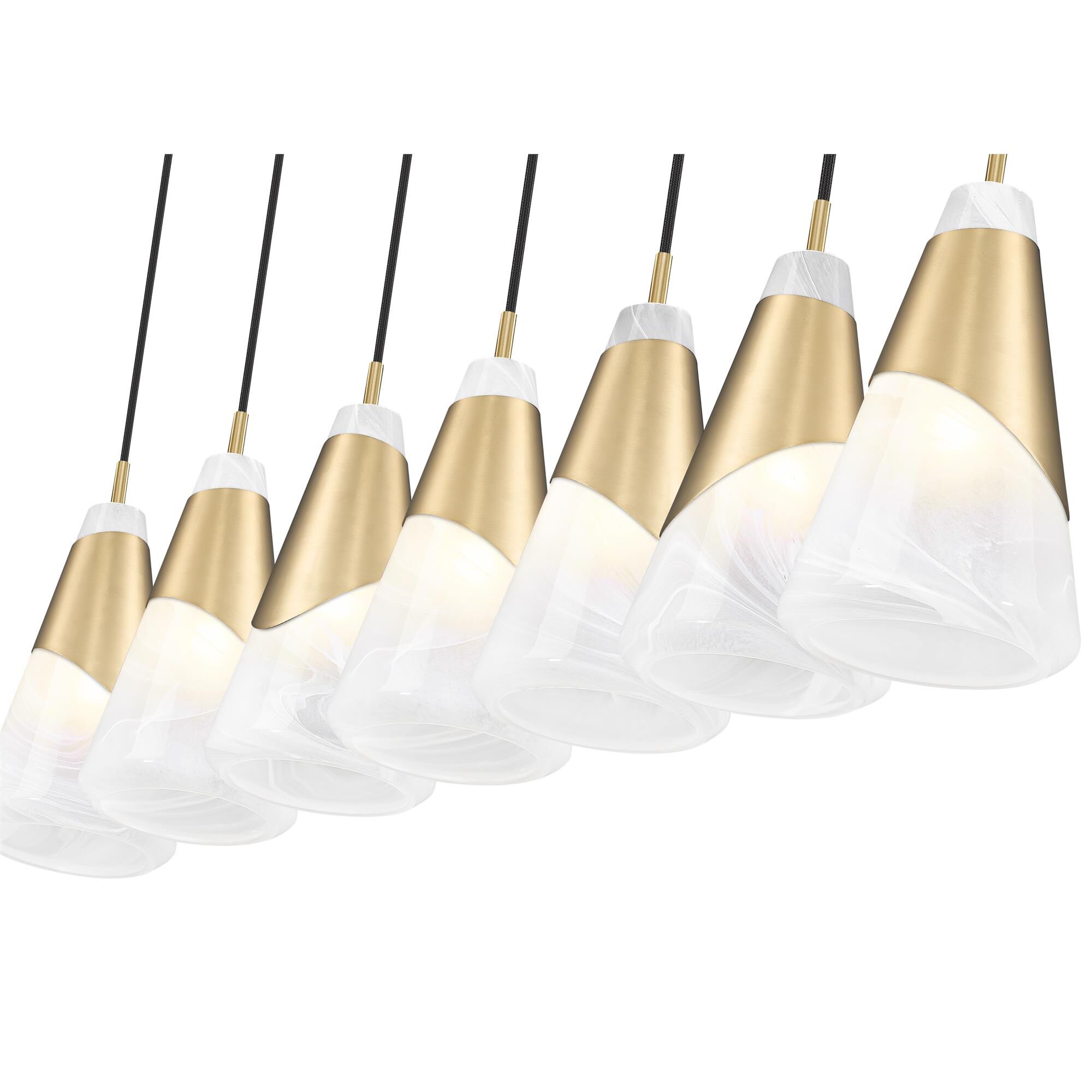 Shown in Modern Gold finish and White Swirl glass and White Swirl shade