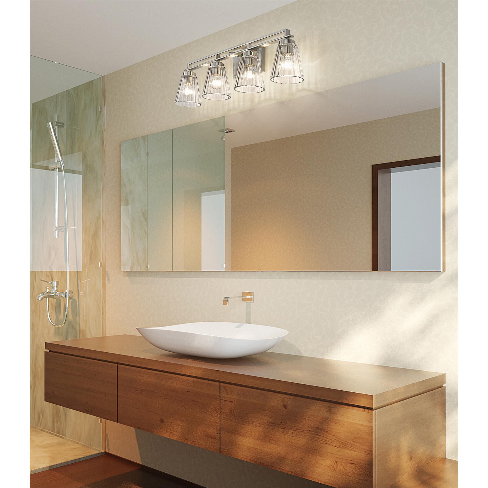 Shown in Brushed Nickel finish and Clear glass