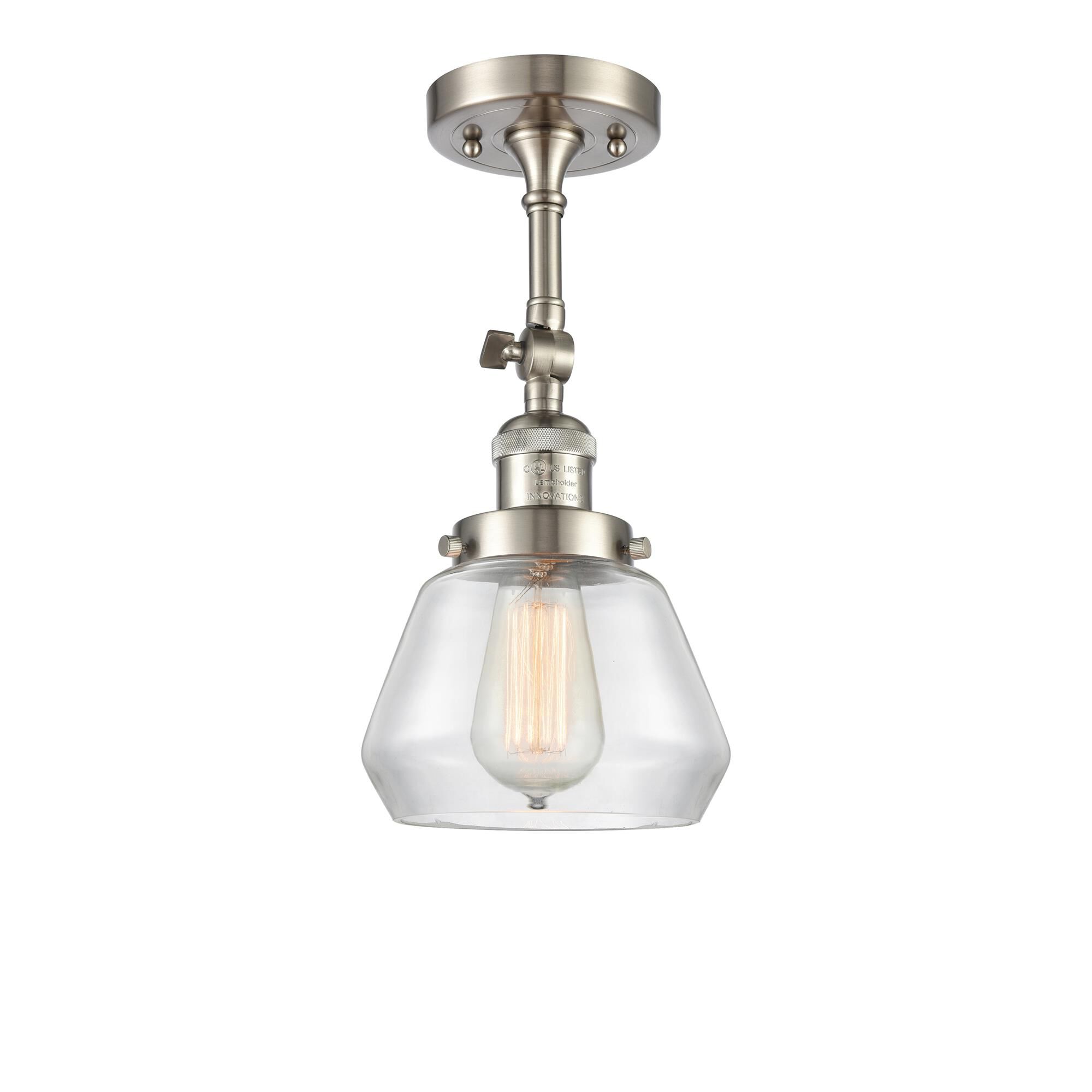 Shown in Brushed Satin Nickel finish and Clear glass and None accent