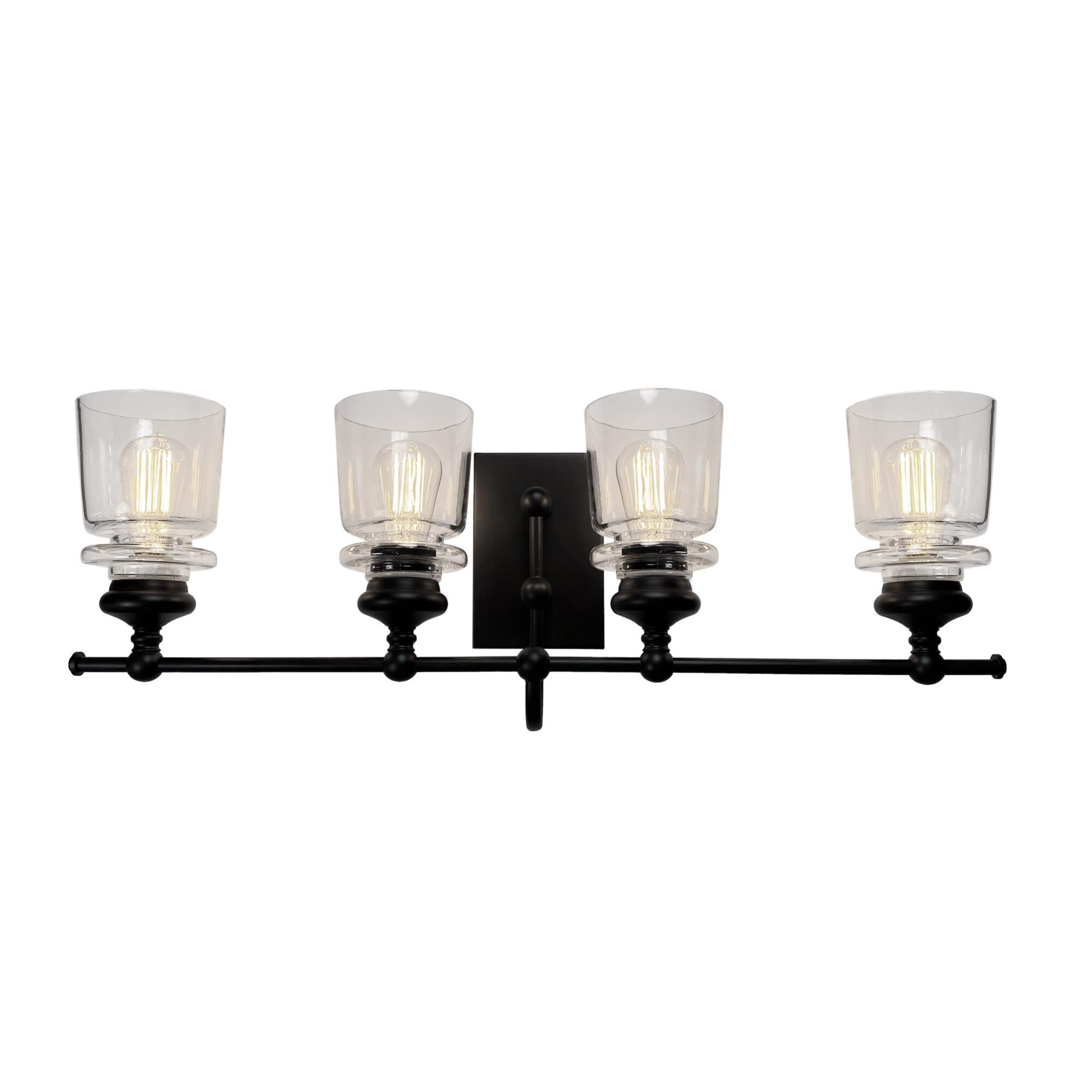 Shown in Black & Brass finish and Glass shade