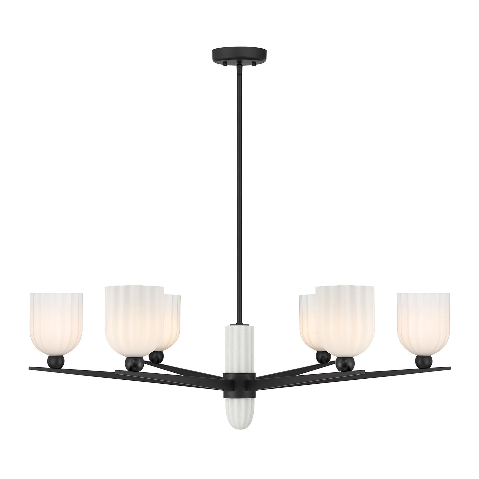 Shown in Matte Black finish and White Opal Ribbed glass and White Resin accent