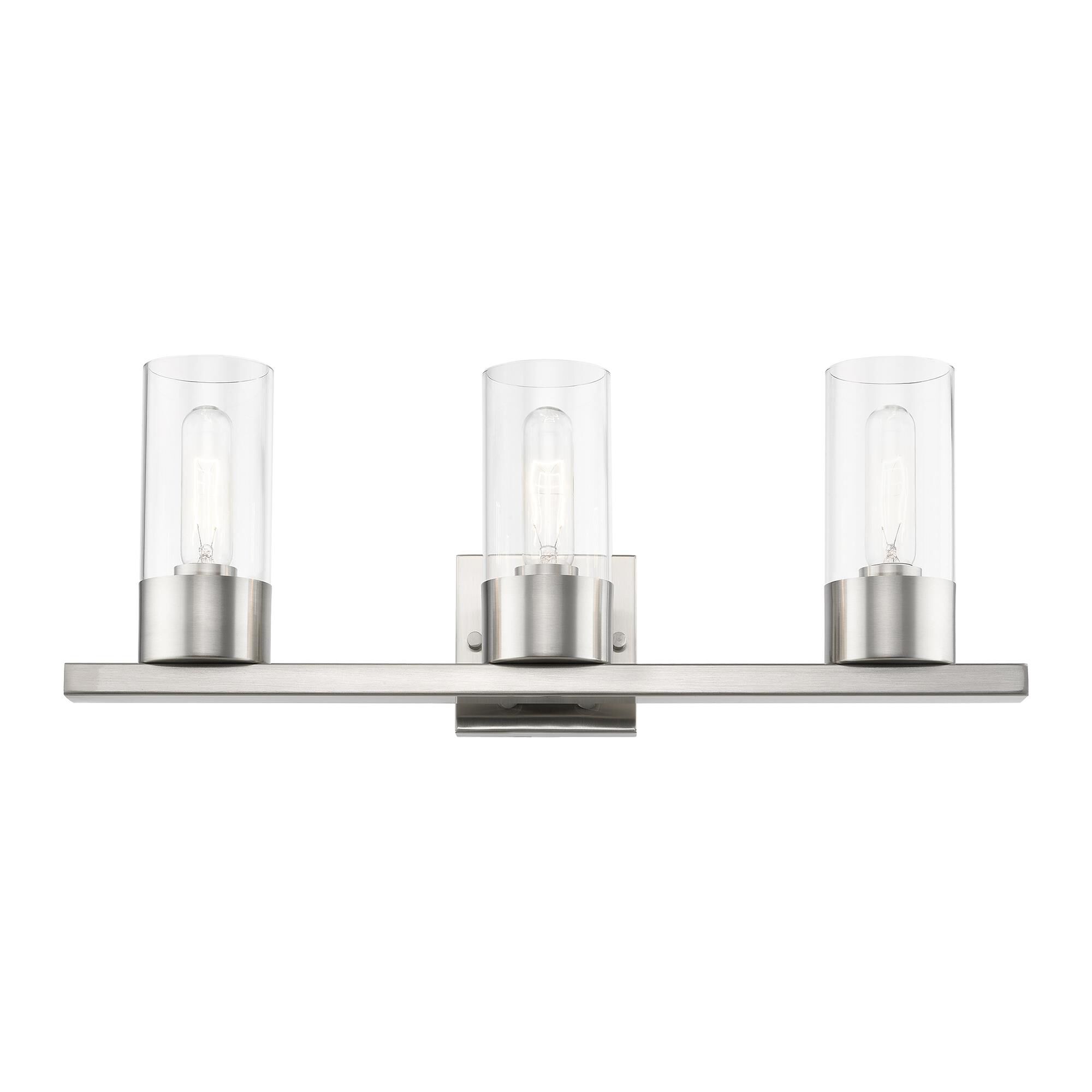 Shown in Brushed Nickel finish and Clear glass