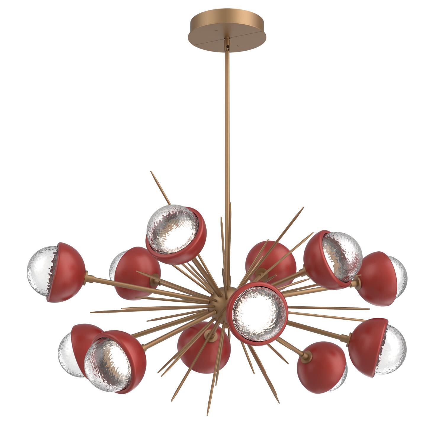 Shown in Novel Brass finish and Clear glass and Cinnamon Red accent