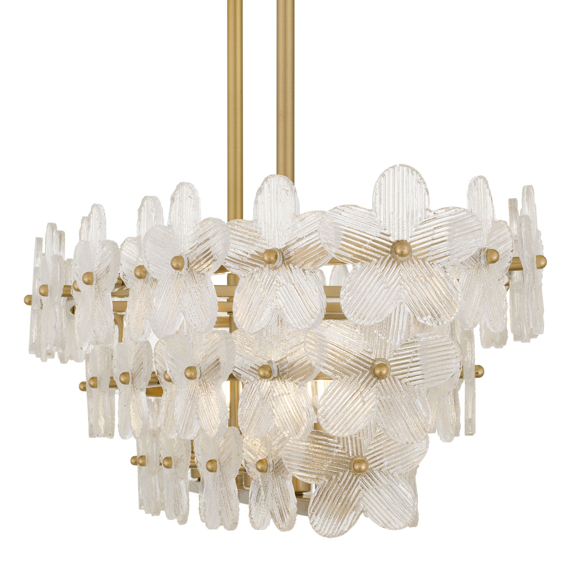 Shown in Brushed Gold finish and Clear Textured Glass shade