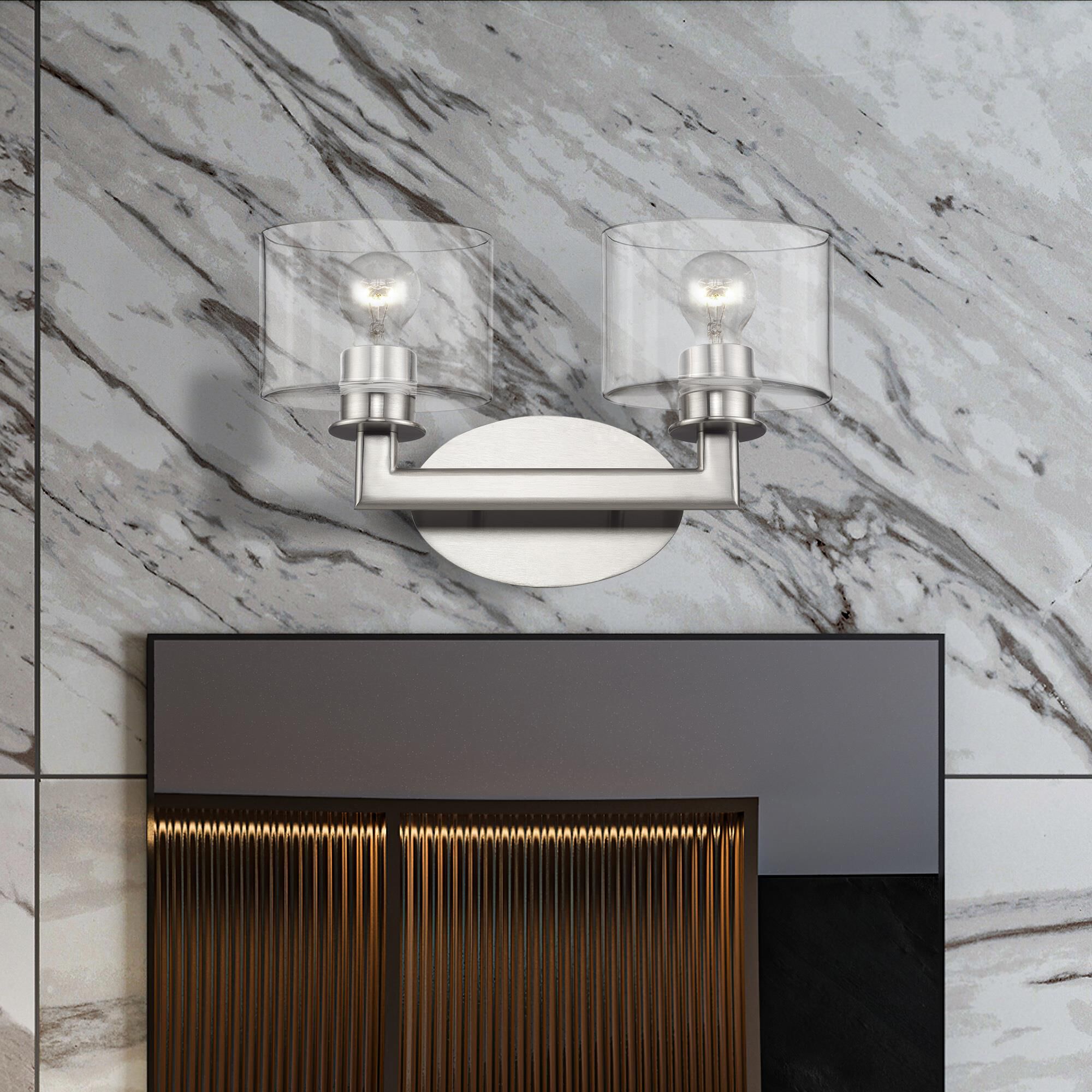 Shown in Brushed Nickel finish and Mouth Blown Clear glass