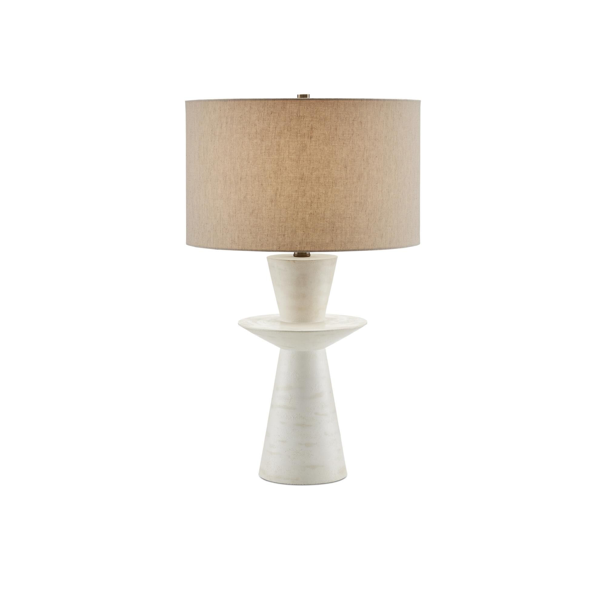 Shown in Off-White Distressed finish and Natural Linen shade