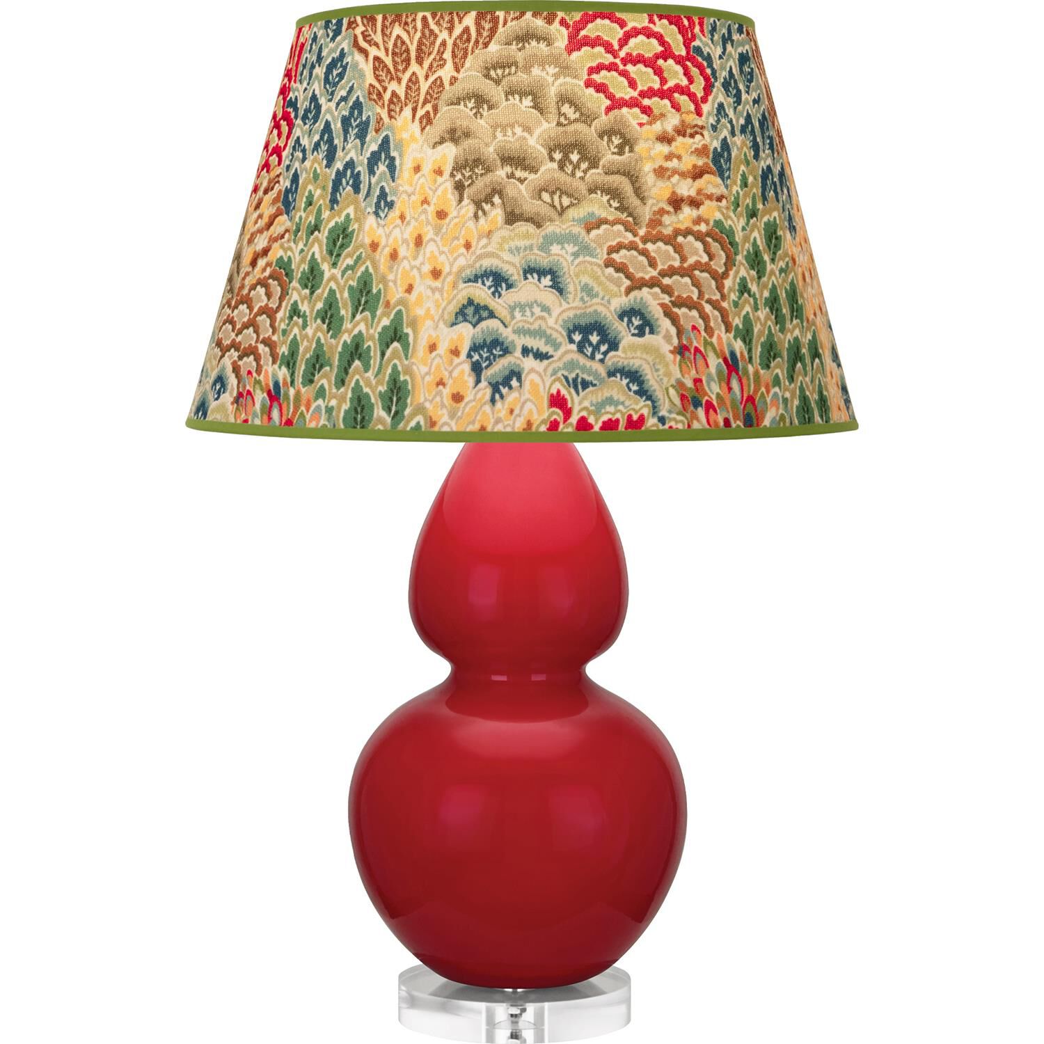Shown in Ruby Red finish and Fall Floral shade and Lucite accent
