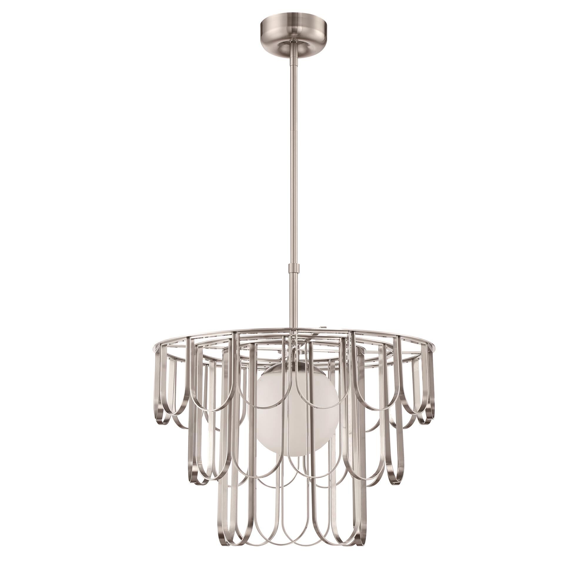 Shown in Brushed Polished Nickel finish and White Frosted glass and Glass shade