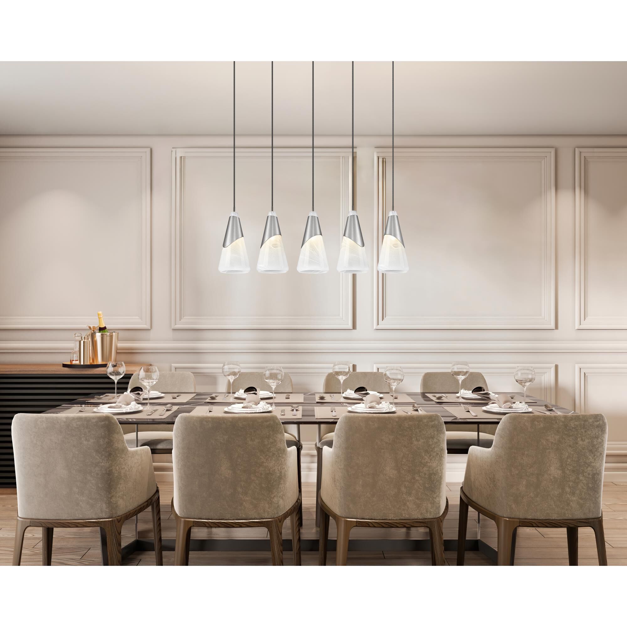 Shown in Brushed Nickel finish and White Swirl glass and White Swirl shade