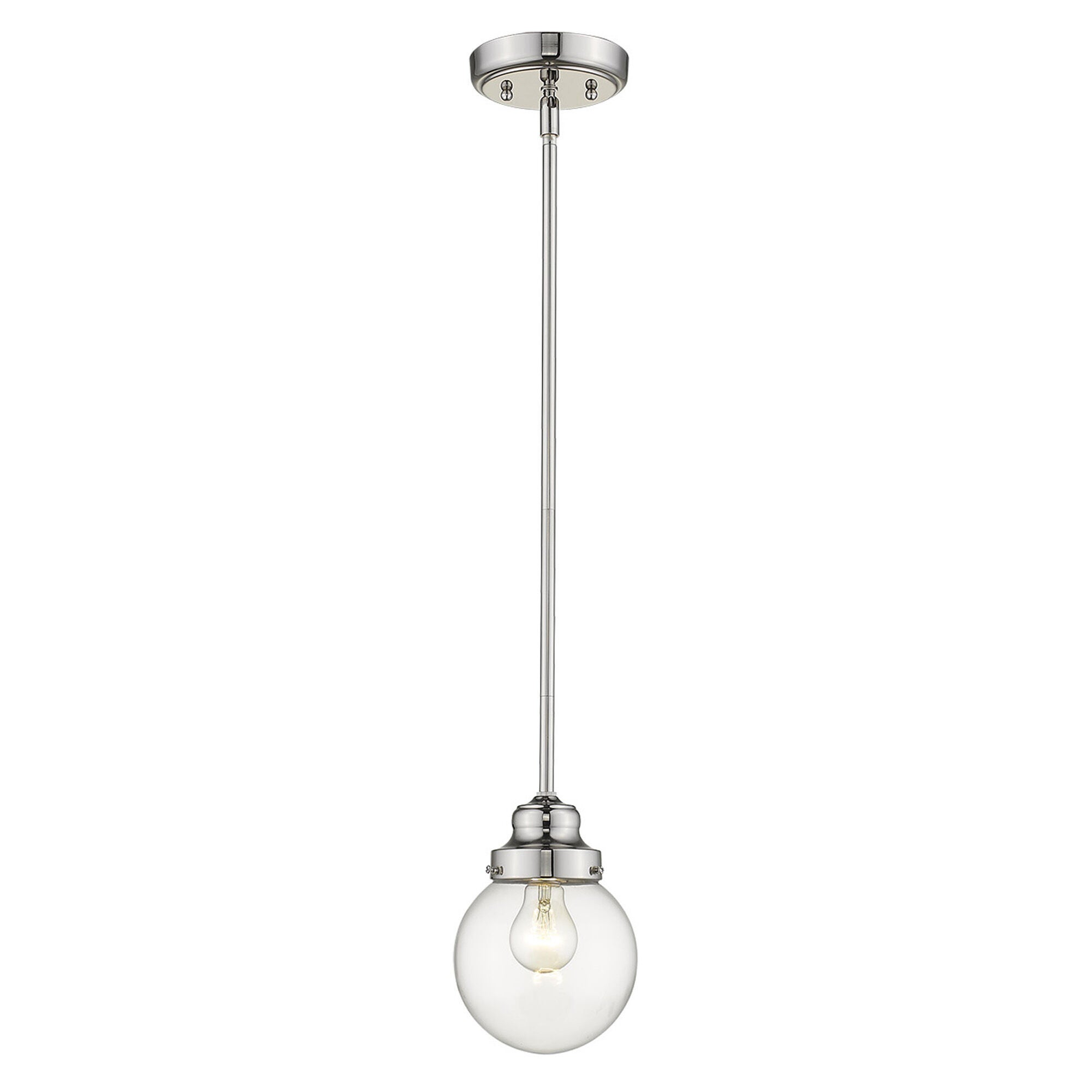Shown in Polished Nickel finish and Clear glass and Clear, Glass Globe shade