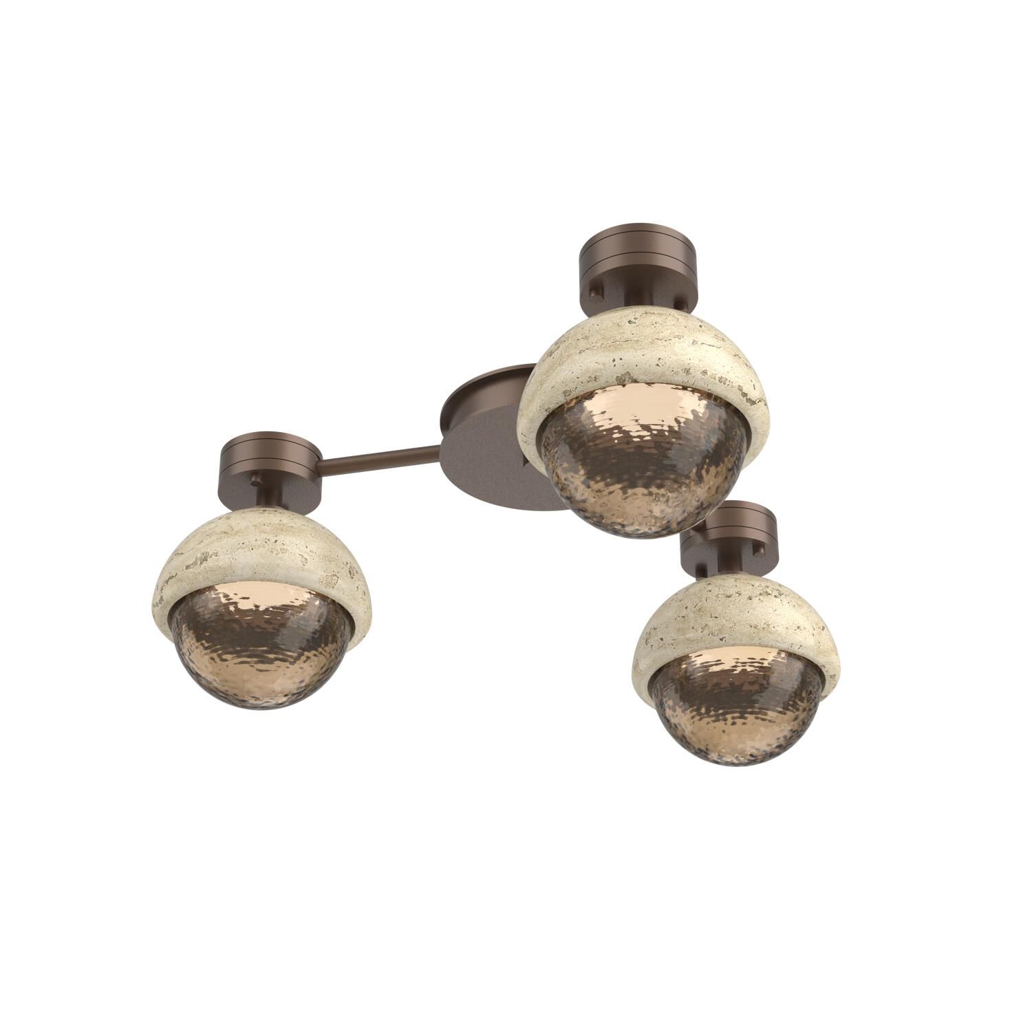 Shown in Burnished Bronze finish and Bronze glass and Travertine Stone accent