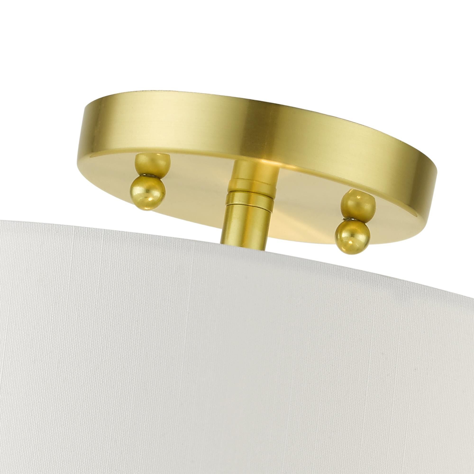 Shown in Satin Brass finish and Hand Crafted Hardback  Completely Finished With Off-White Color Fabric Outside and Inside shade