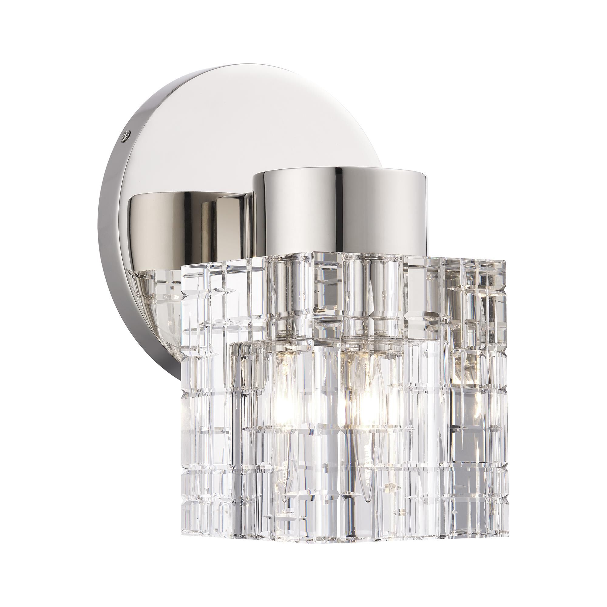 Shown in Polished Nickel finish and Crystal glass