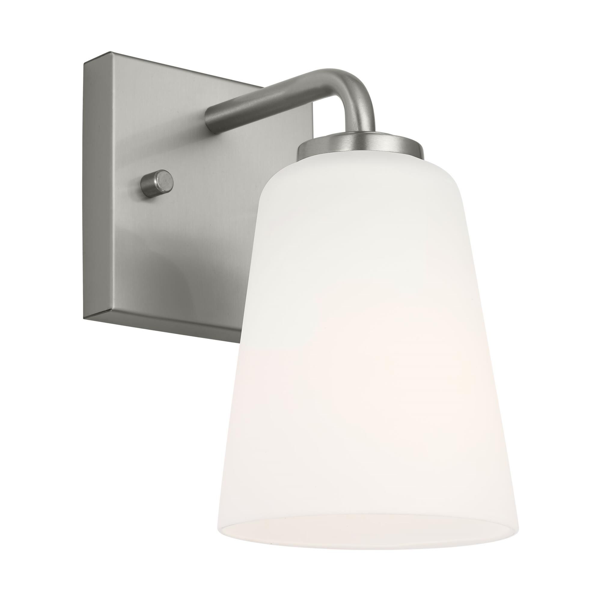 Shown in Brushed Nickel finish and Etched Painted White Inside glass
