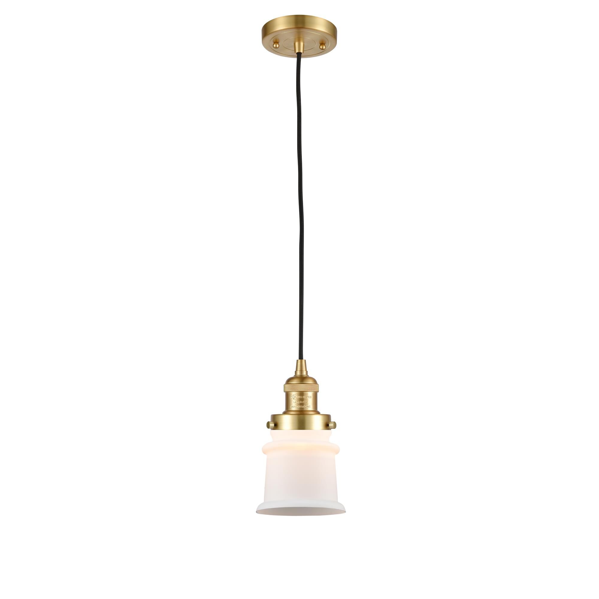 Shown in Satin Gold finish and Matte White Canton glass