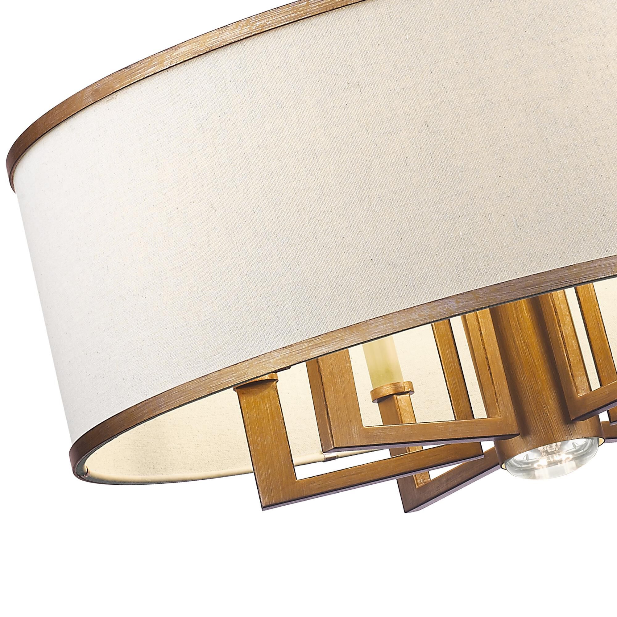 Shown in Hand Painted Antique Gold Leaf finish and Hand Crafted Ash-Gray Linen Fabric Hardback shade