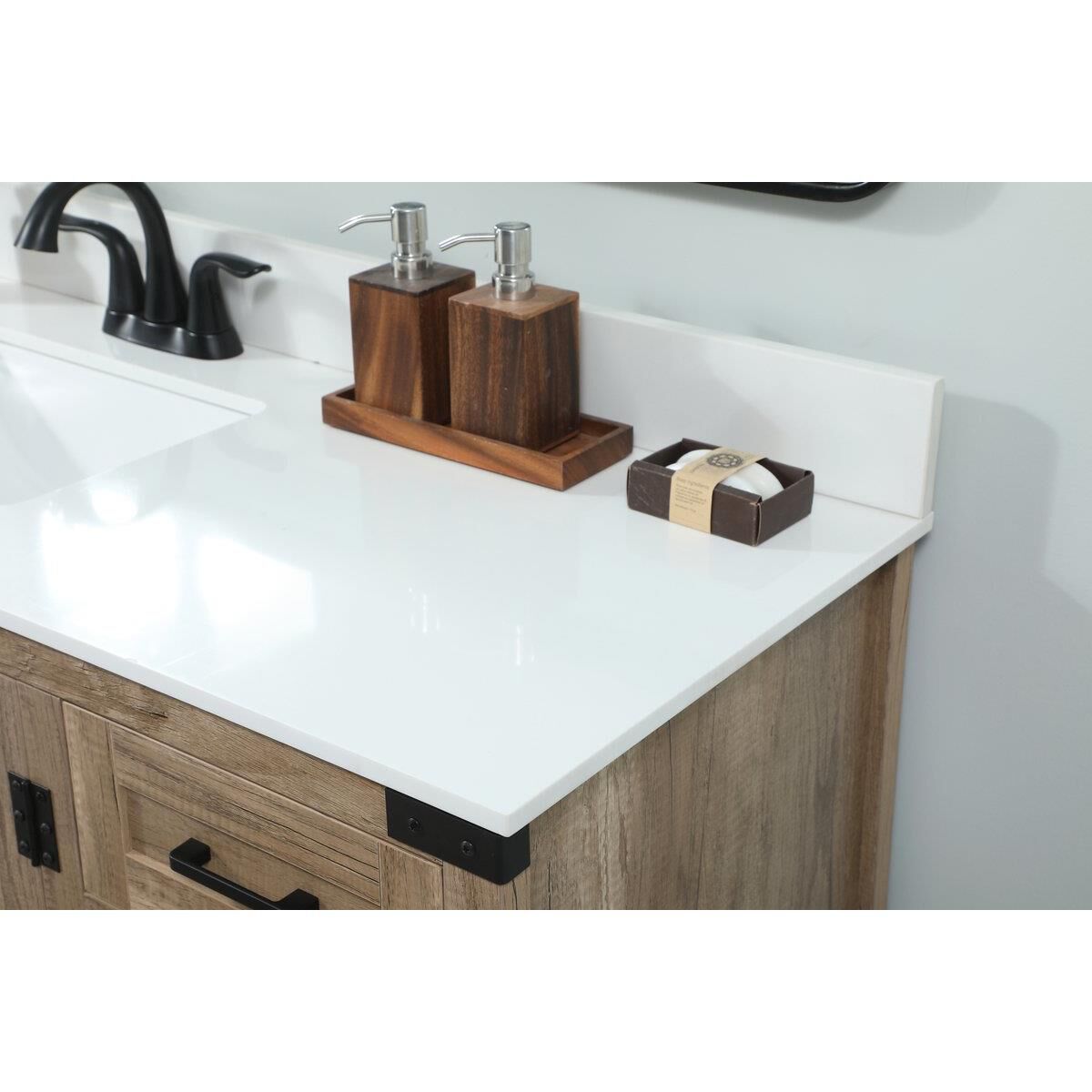 Shown in Natural Oak finish and With Backsplash accent