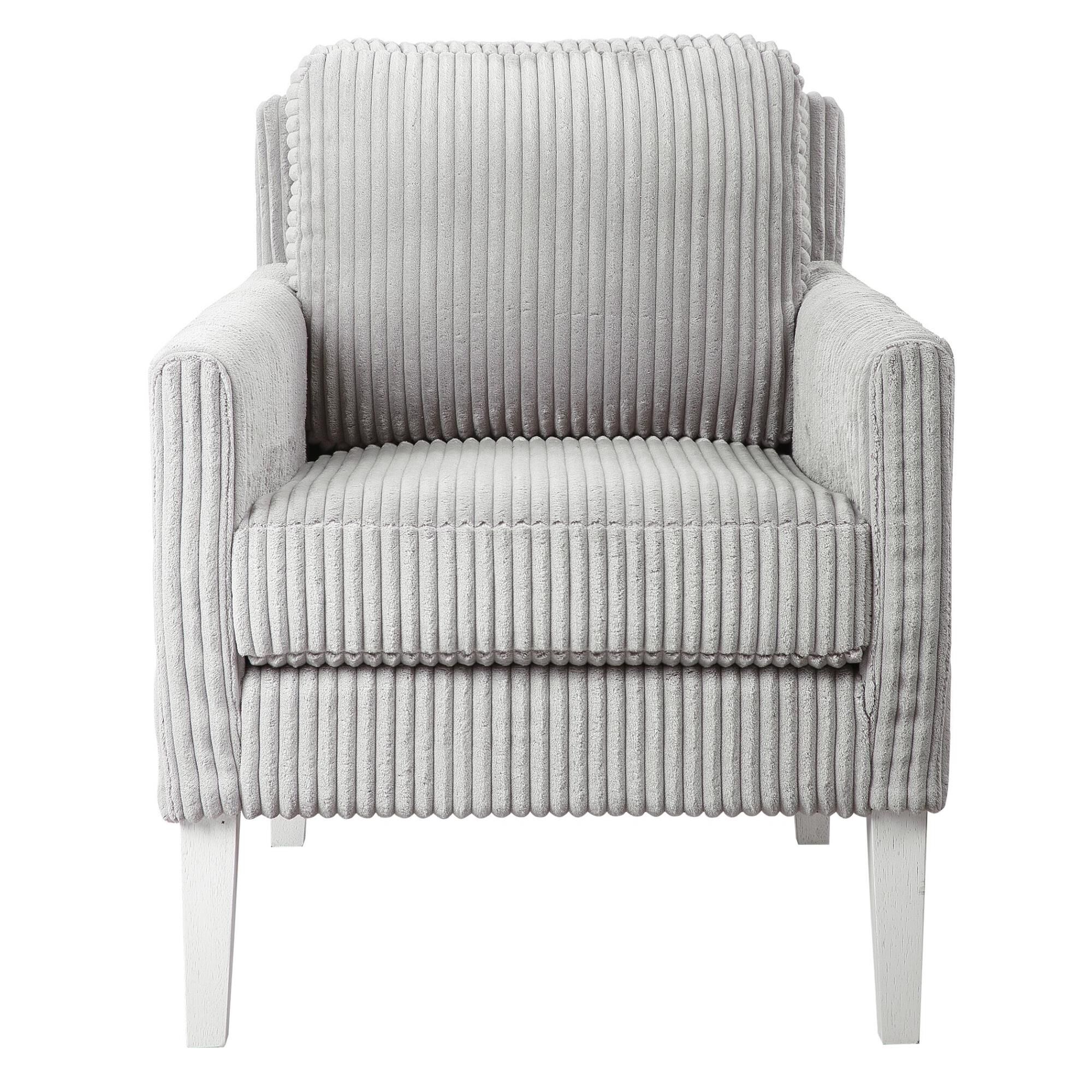 Shown in Blending Style And Comfort, This Fashionable Accent Chair Is Covered In A Luxurious Fluted Steel Gra finish